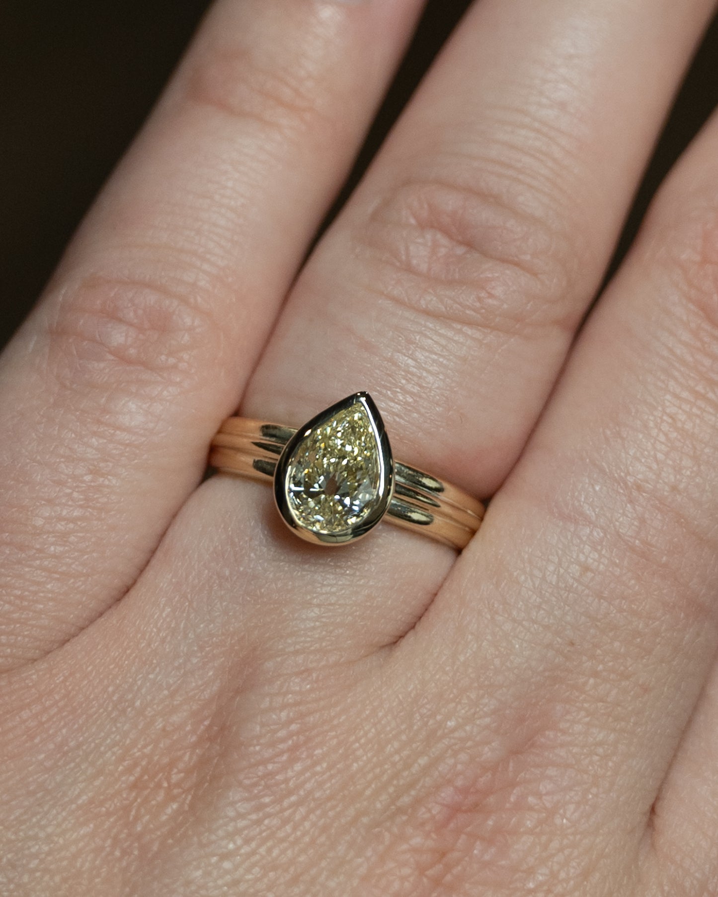 1.49 Bezel Pear Cut Solitaire Engagement Ring in 14k Yellow Gold