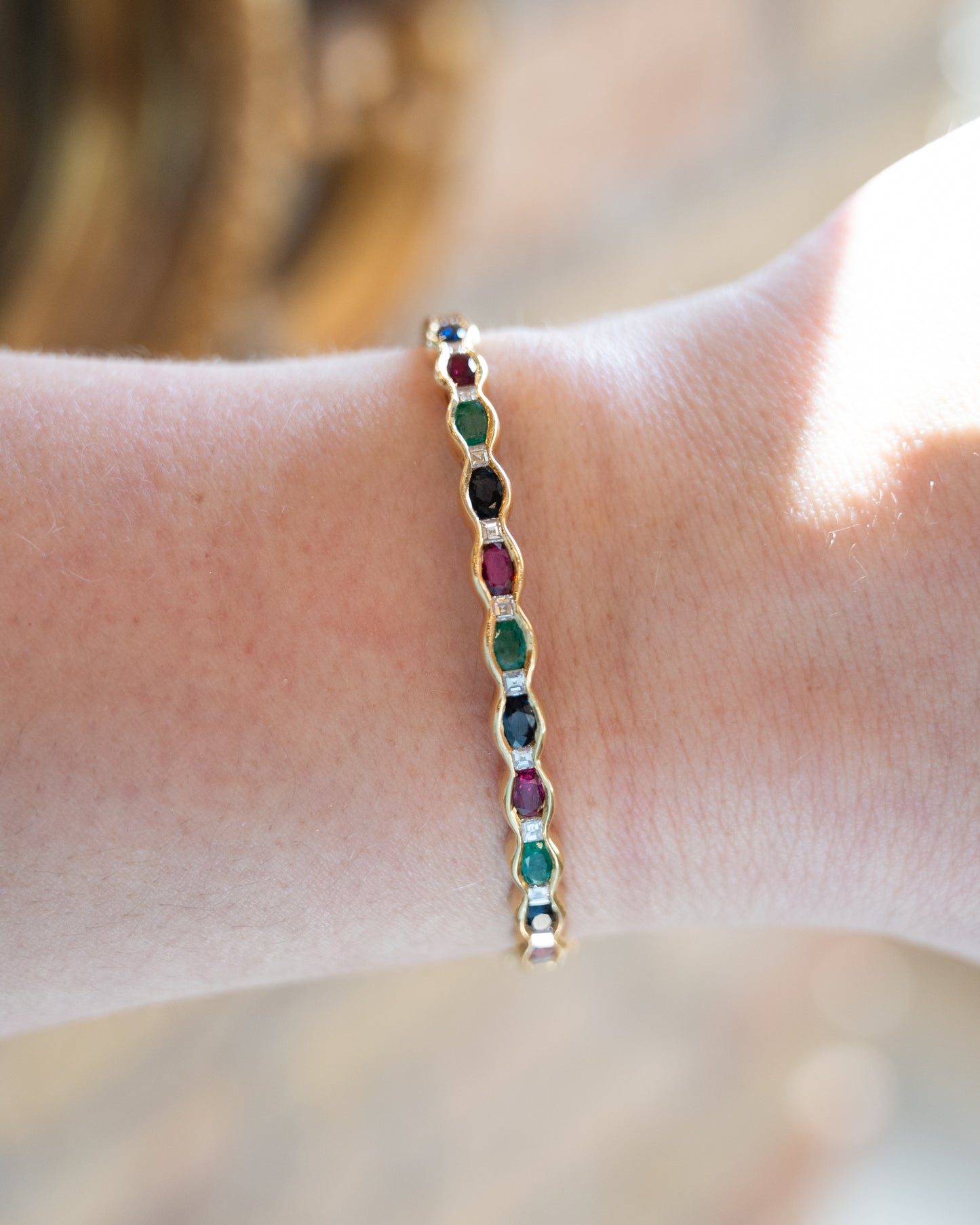 Multi-Gemstone Bangle Bracelet in 18k Yellow Gold