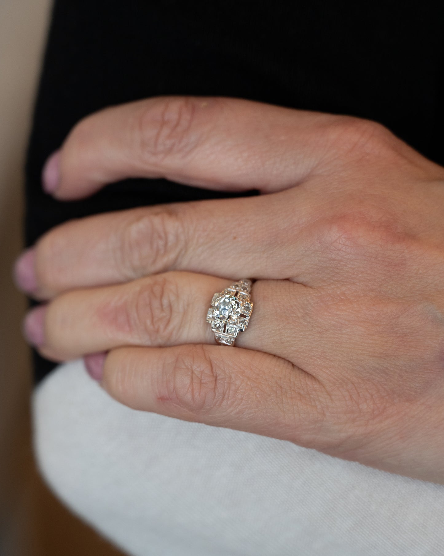 .91 Vintage Deco Diamond Engagement Ring in Platinum