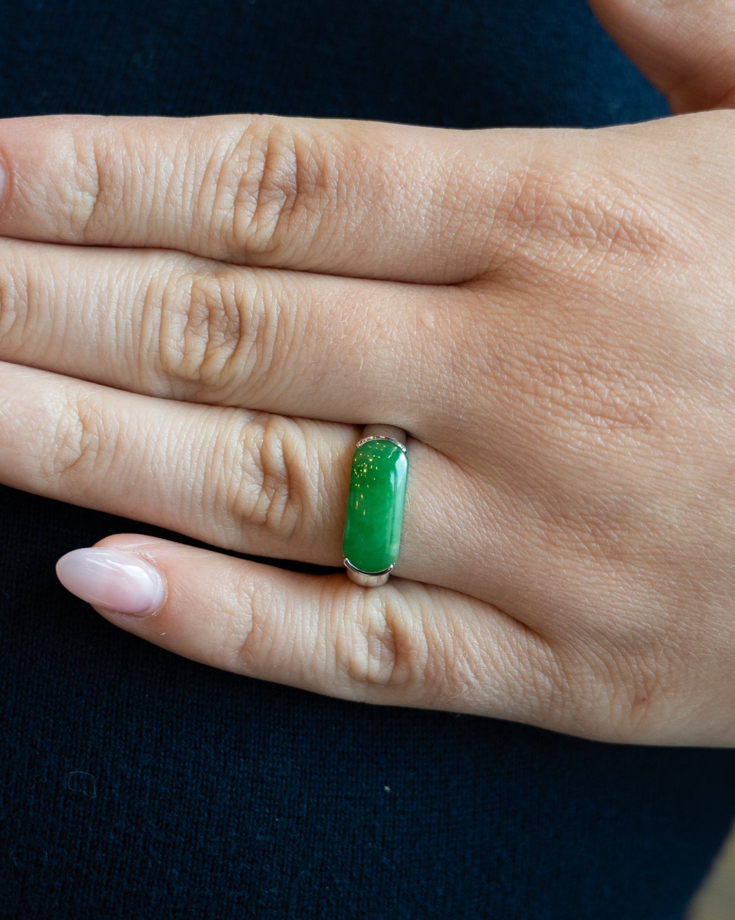 3.90 Cabochon Jadeite Cocktail Ring in Platinum