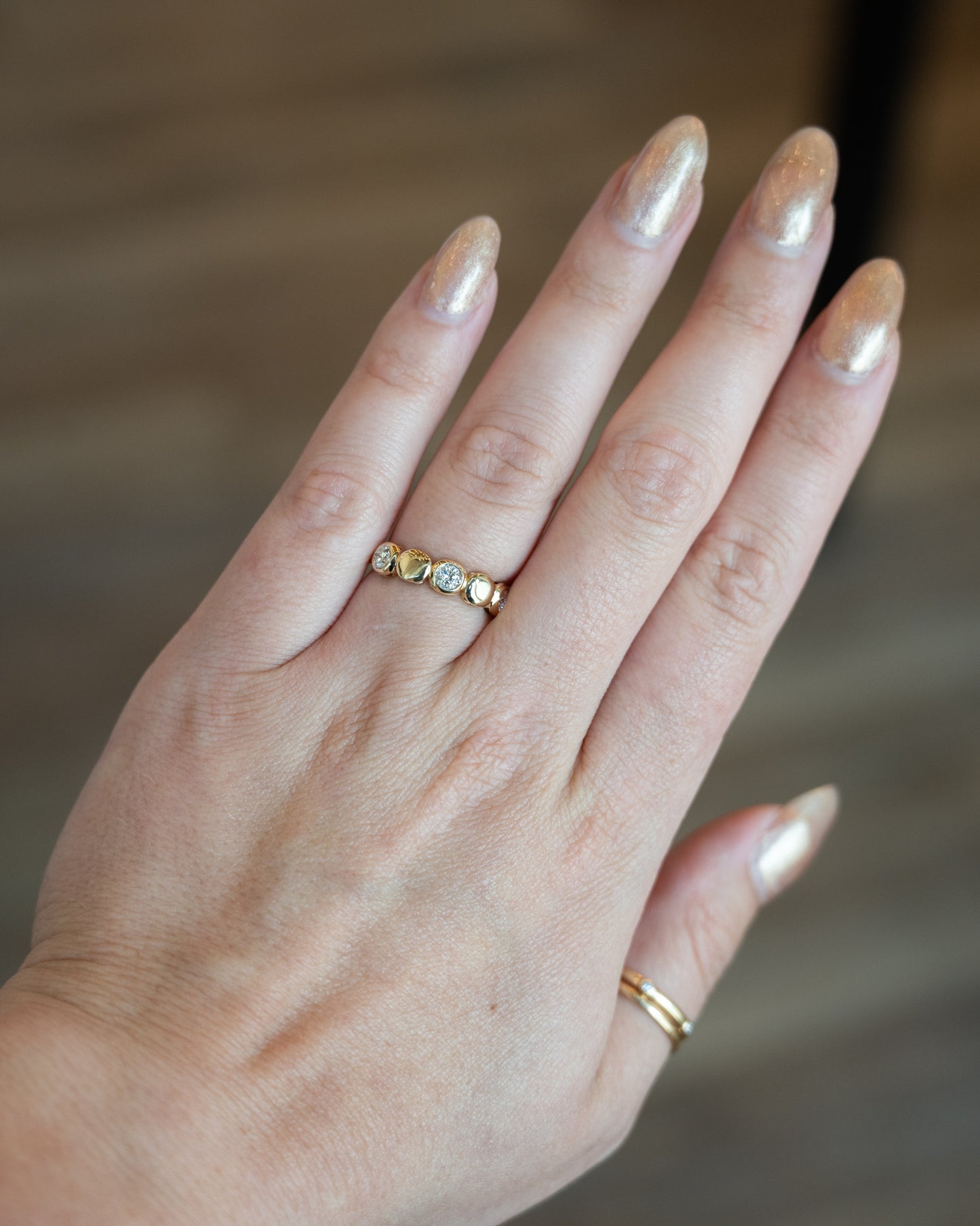 .37 Bezel 3 Stone Diamond Band 14k Yellow Gold