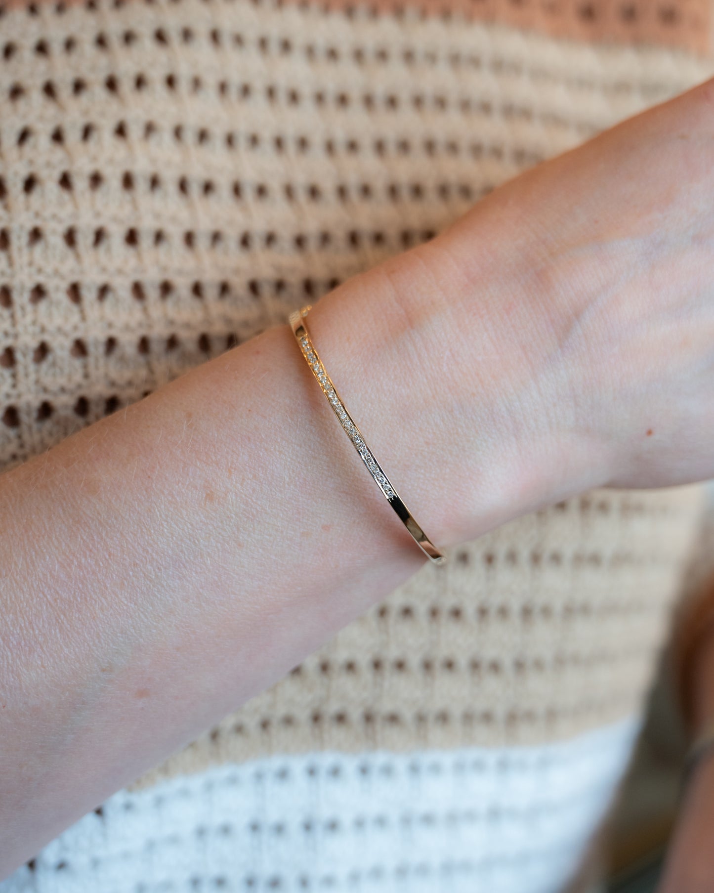 .18 Thin Diamond Bangle Bracelet in 14k
