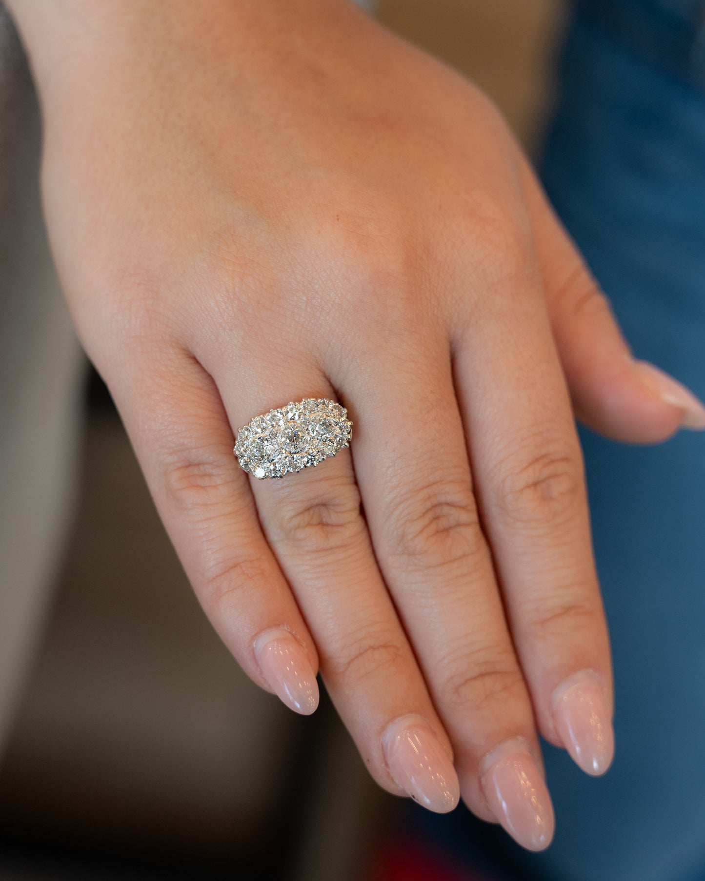 1.53 Antique Edwardian Diamond Cluster Ring Platinum