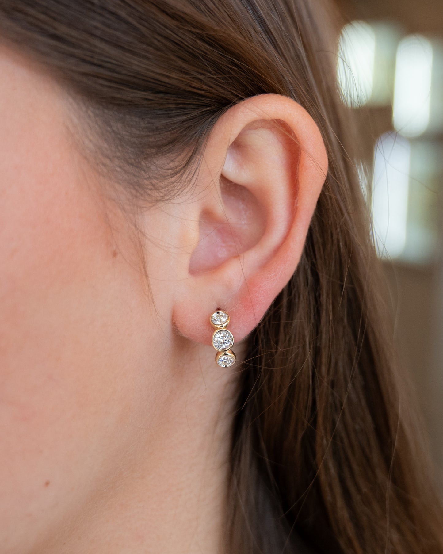 .82 Diamond Bezel Huggie Hoop Earrings 14k