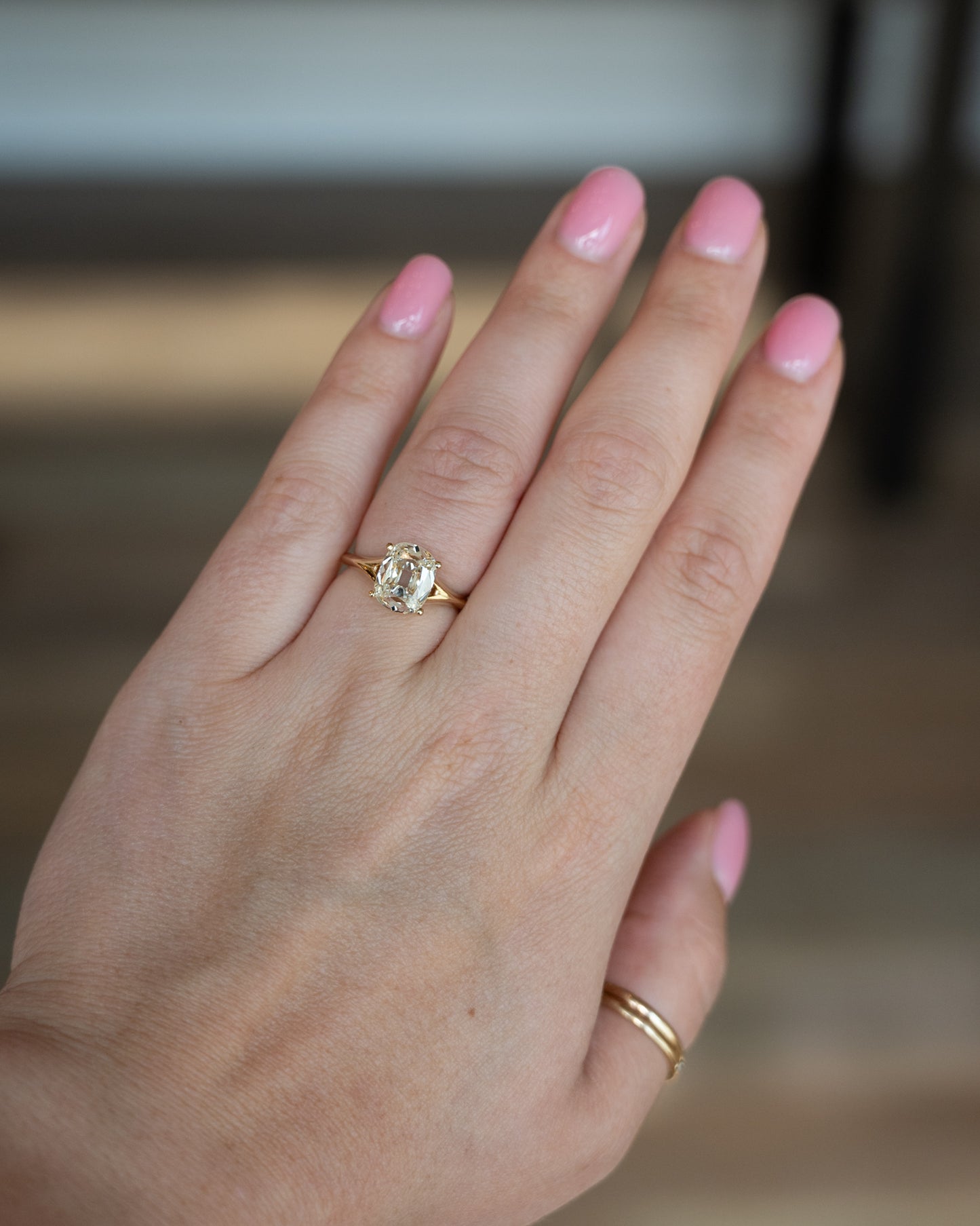 2.14 Antique Old Mine Cushion Diamond Engagement Ring 14k