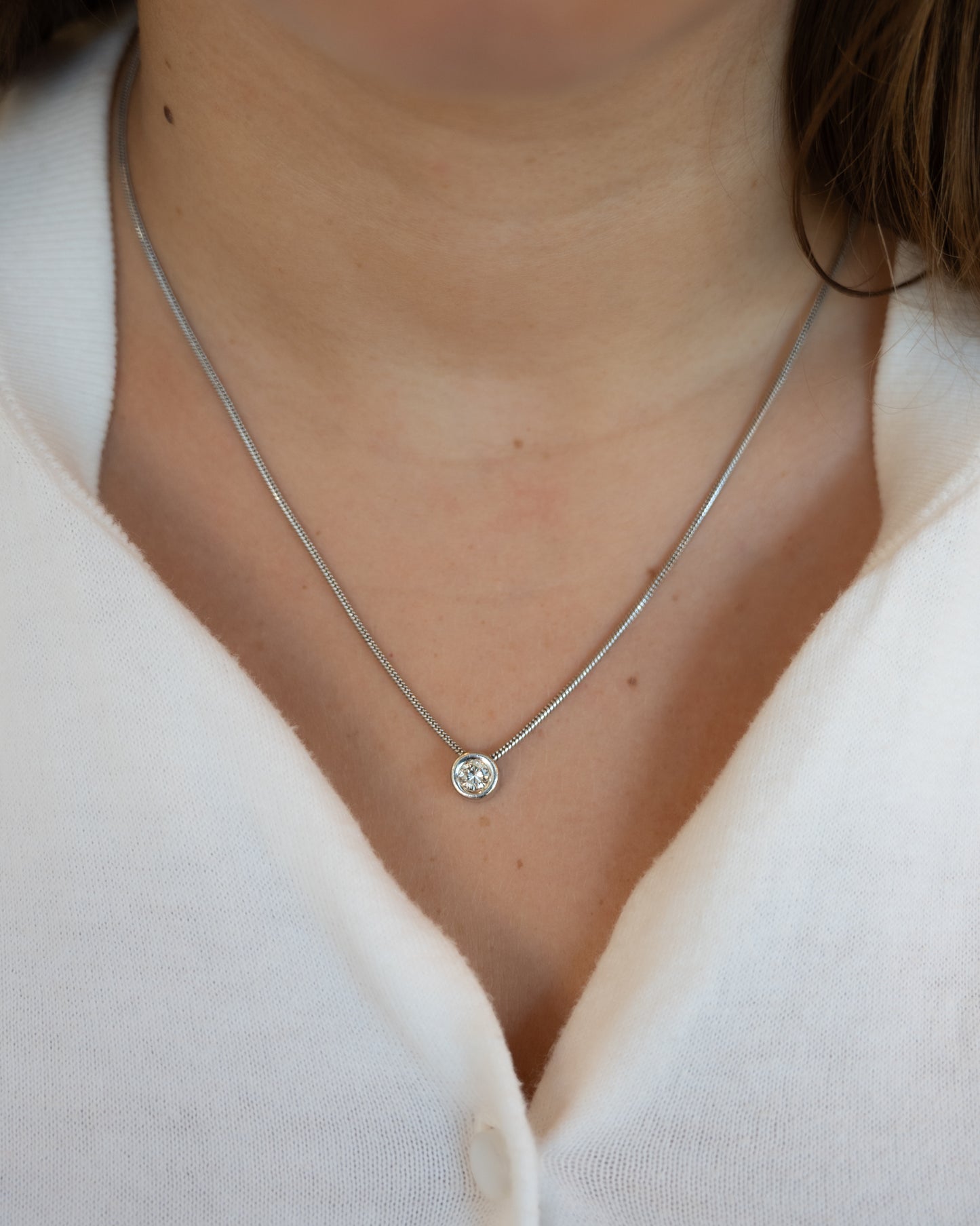 .50 Round Diamond Solitaire Bezel Necklace 14k
