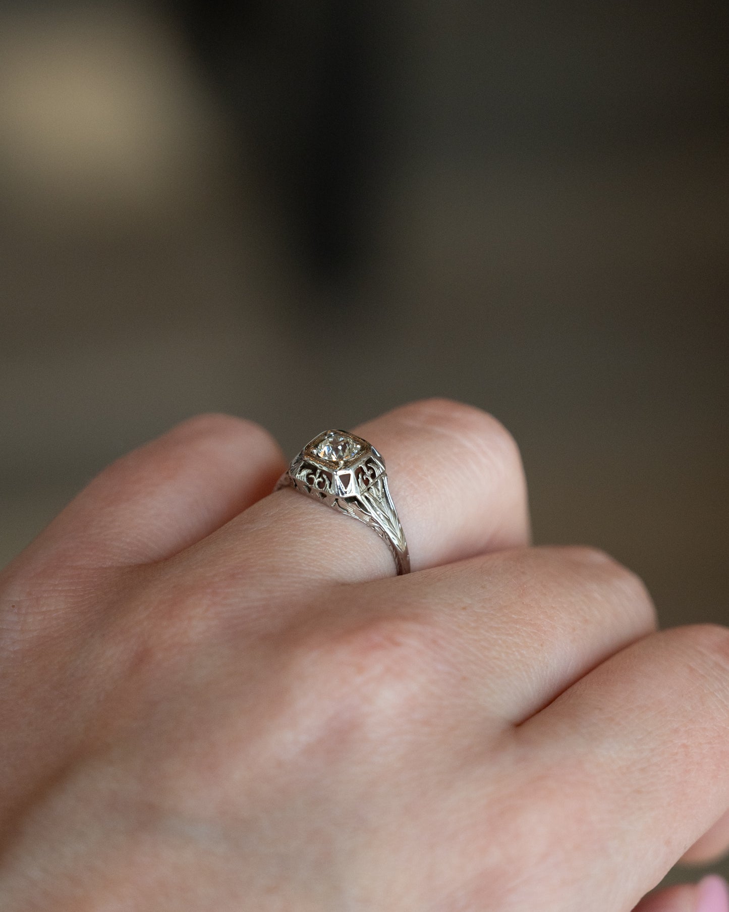 .38 Antique Old European Diamond Engagement Ring in 14k