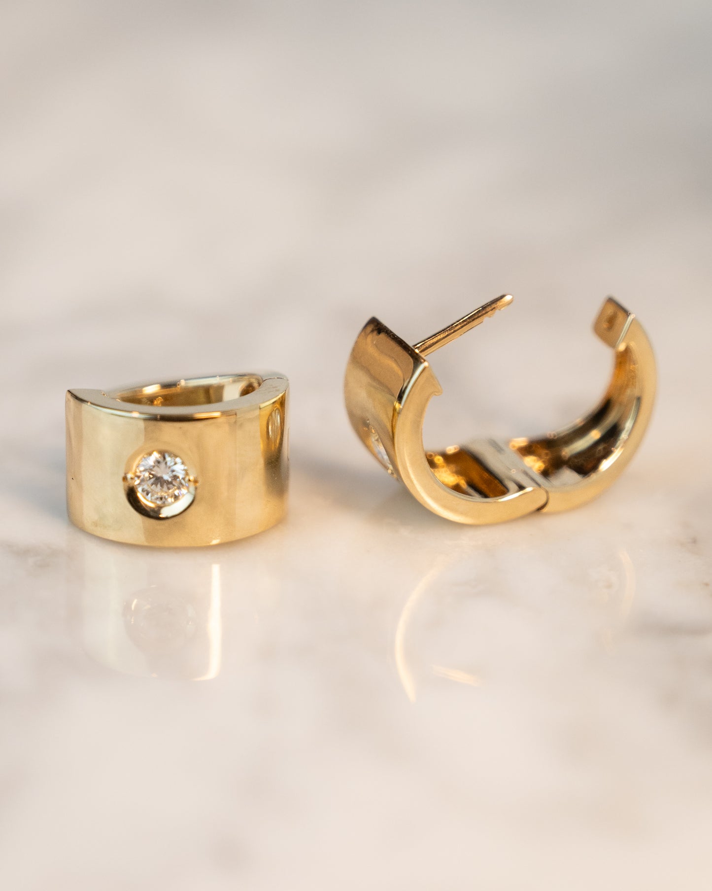 .50 Bezel Diamond Huggie Hoop Earrings in 14k