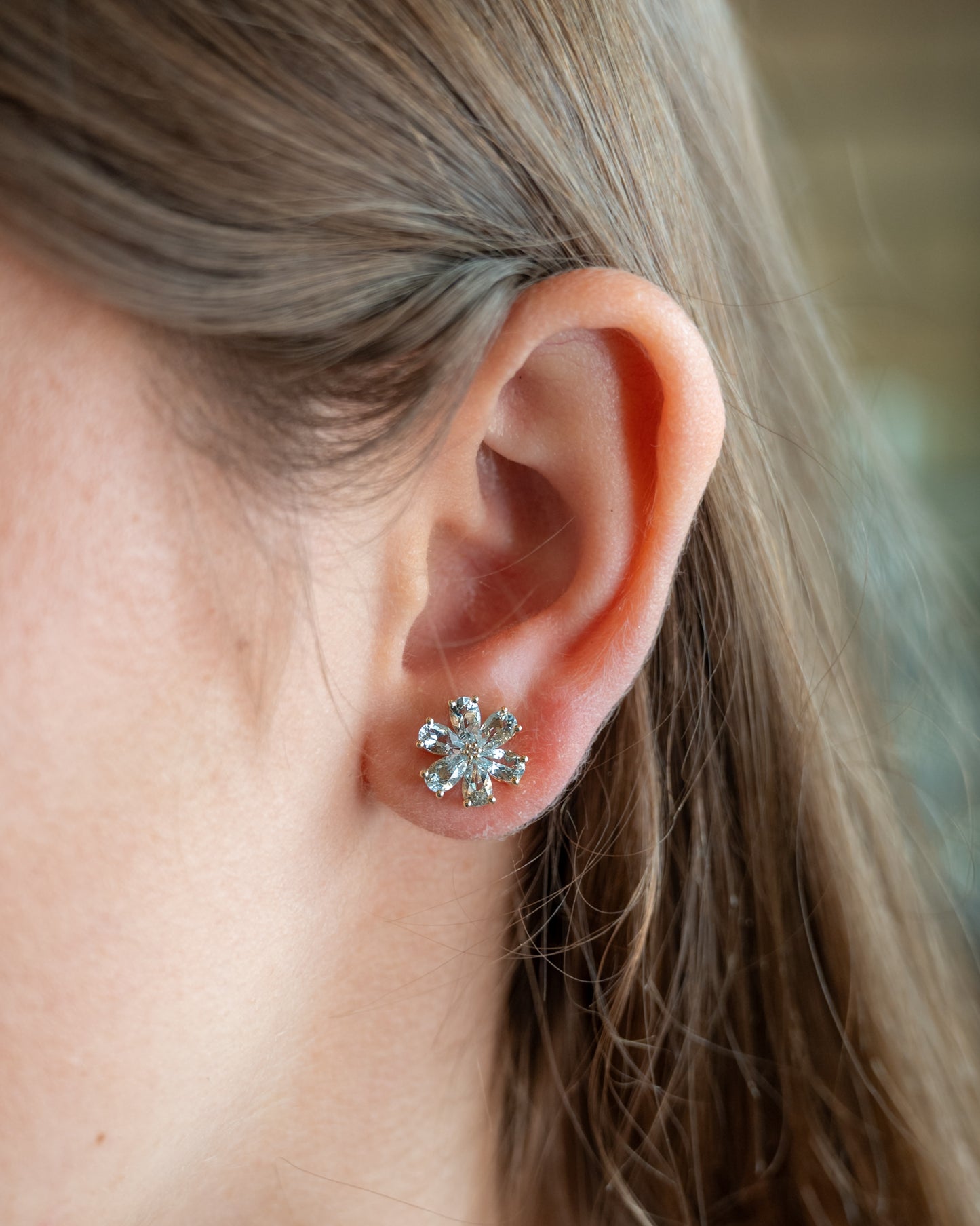 2.40 Floral Aquamarine Stud Earrings in 14k