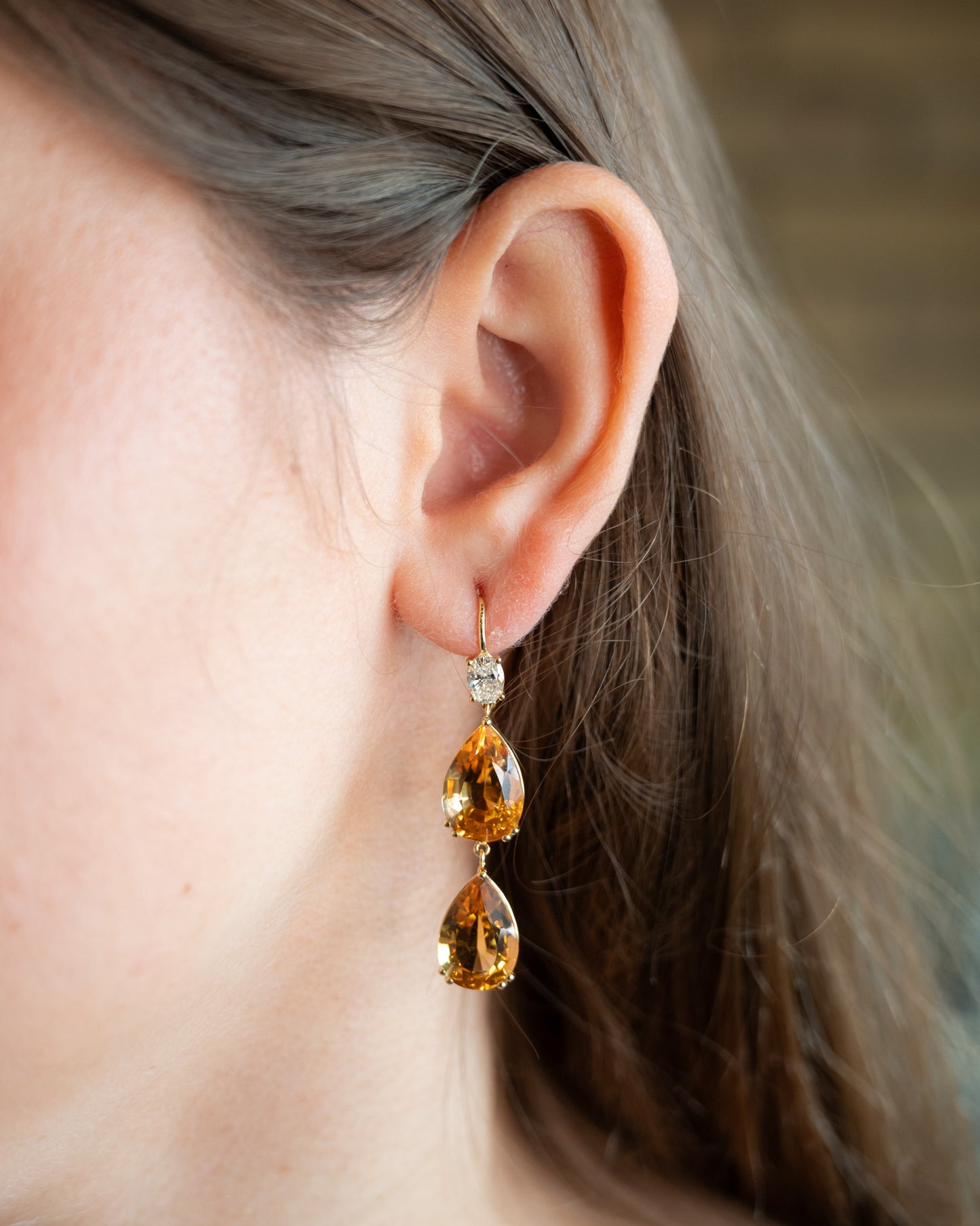 9.22 Pear Citrine & Diamond Drop Earrings in 14k