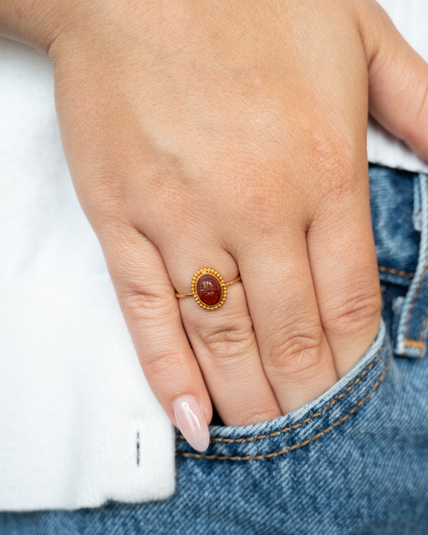 Antique Victorian Carved Scarab Ring in 14k
