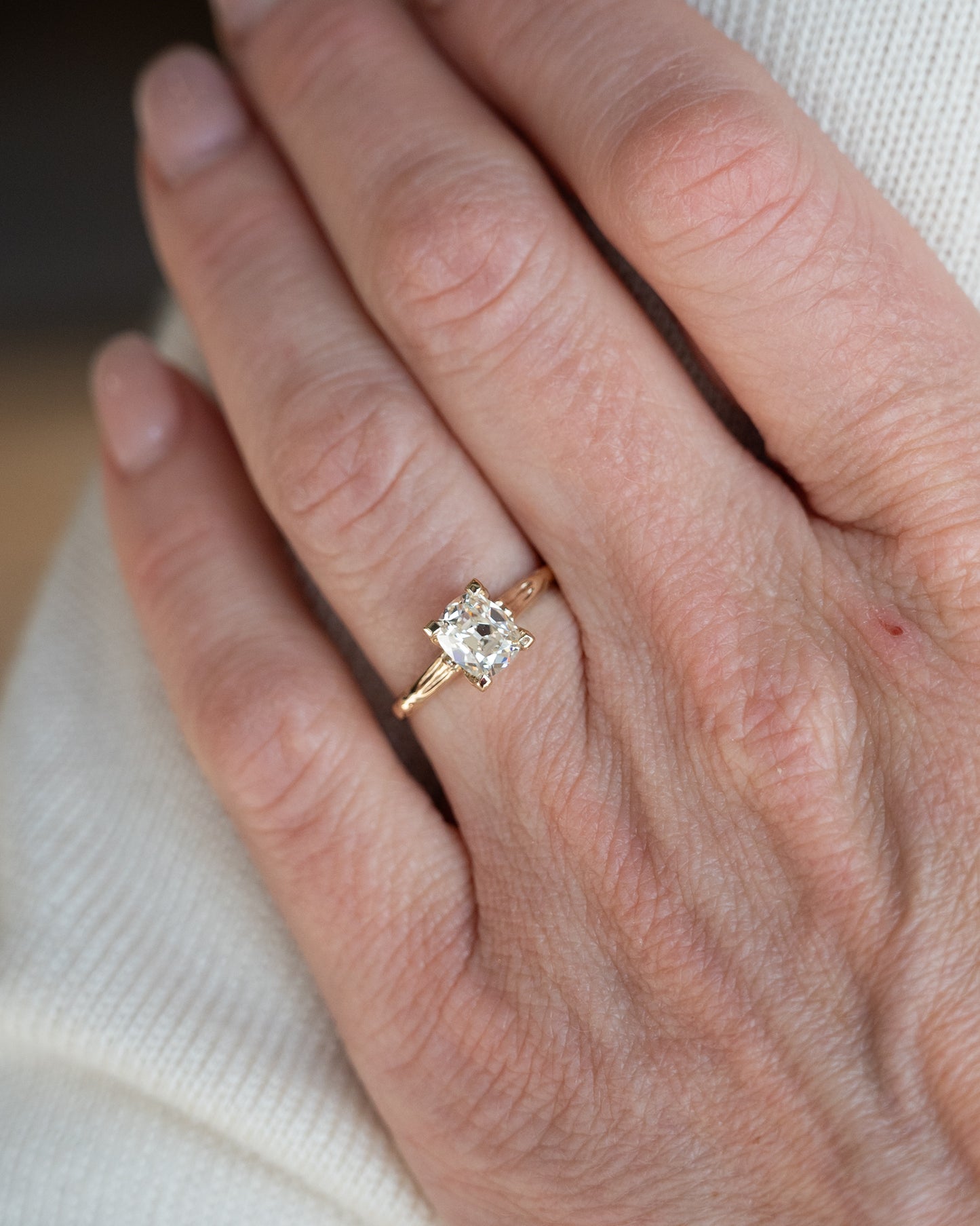 1.19 Vintage Old Mine Cushion Diamond Engagement Ring 14k