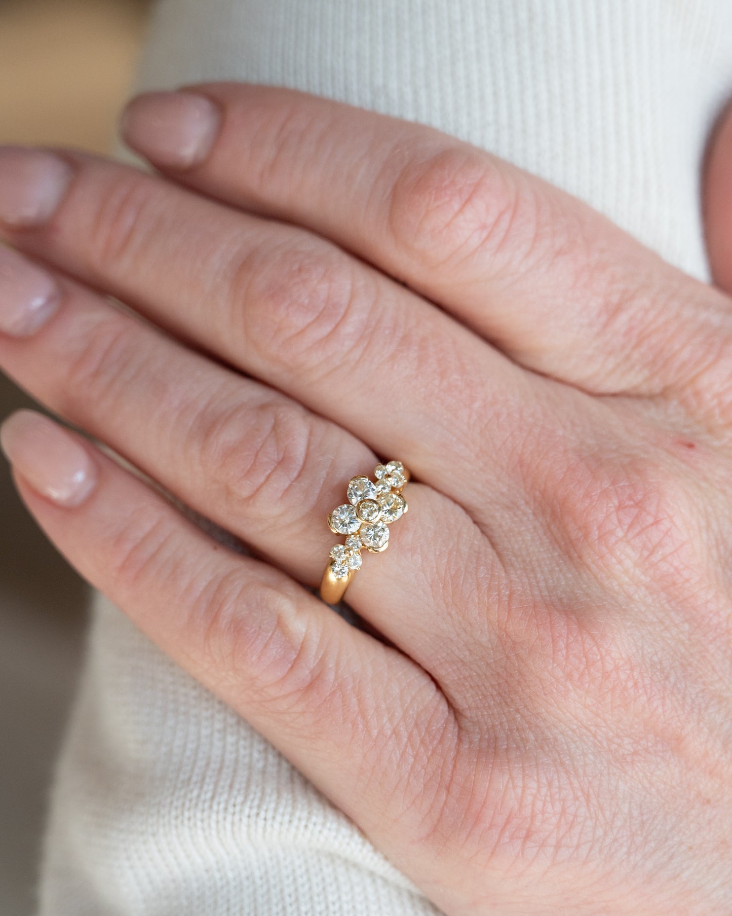 .88 Floral Diamond Cluster Ring in 18k Yellow Gold