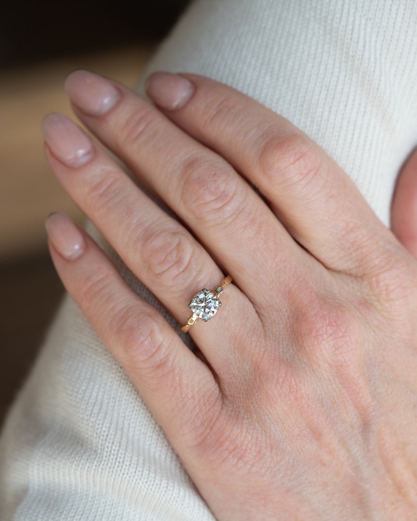 1.36 Vintage Retro Diamond Engagement Ring Two-Tone 14k