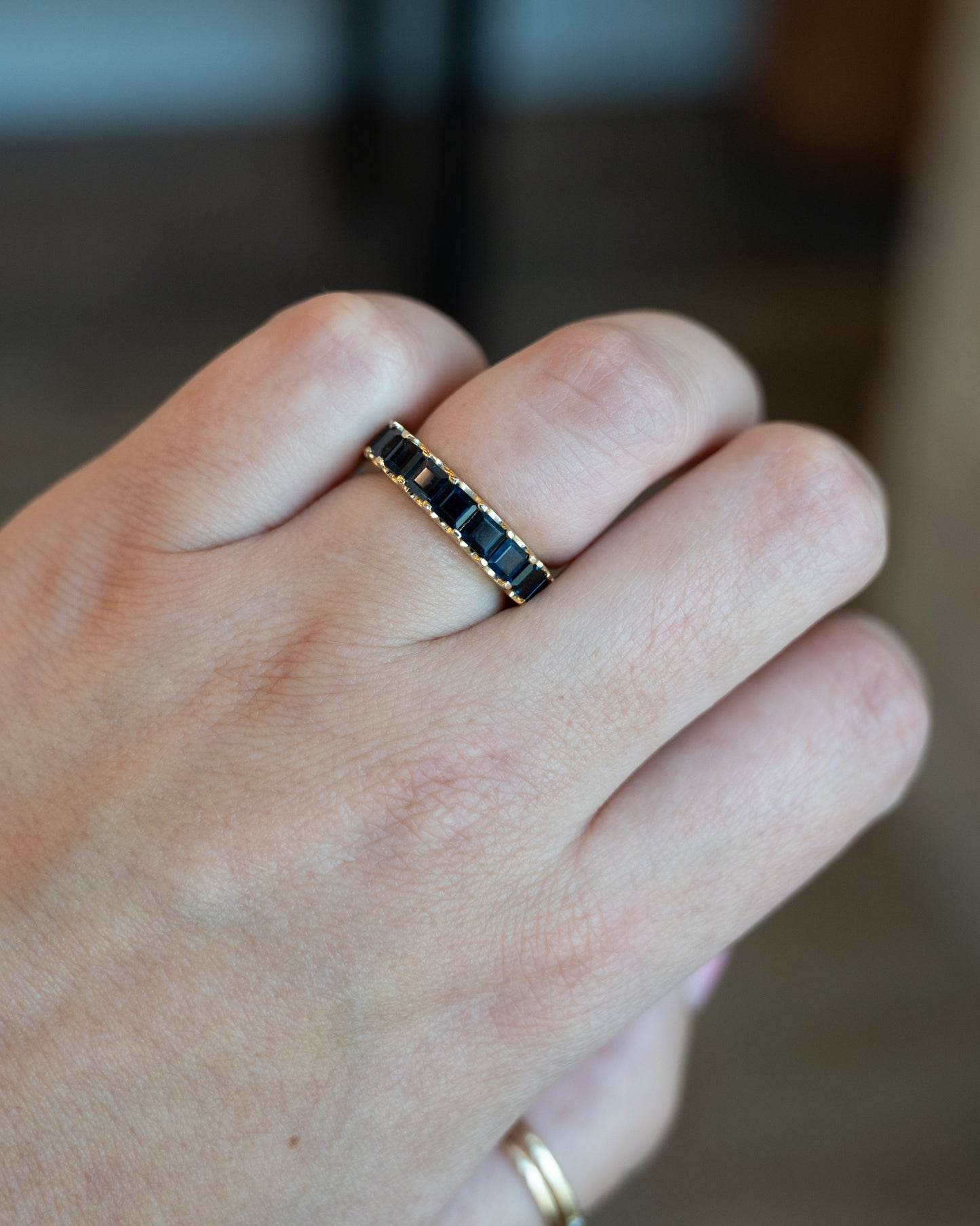 6.84 Square Sapphire Eternity Band in 14k Yellow Gold