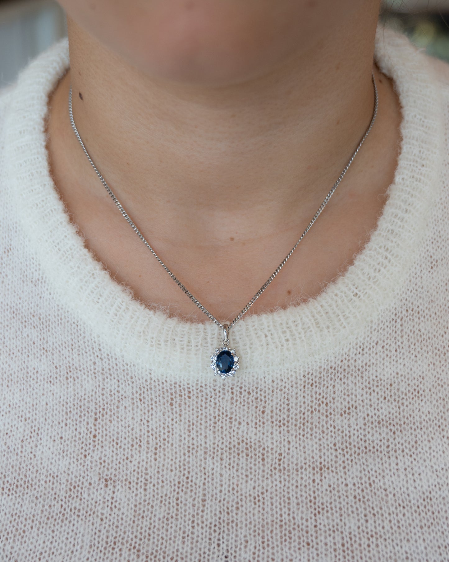 1.56 Blue Sapphire & Diamond Pendant Necklace in Platinum