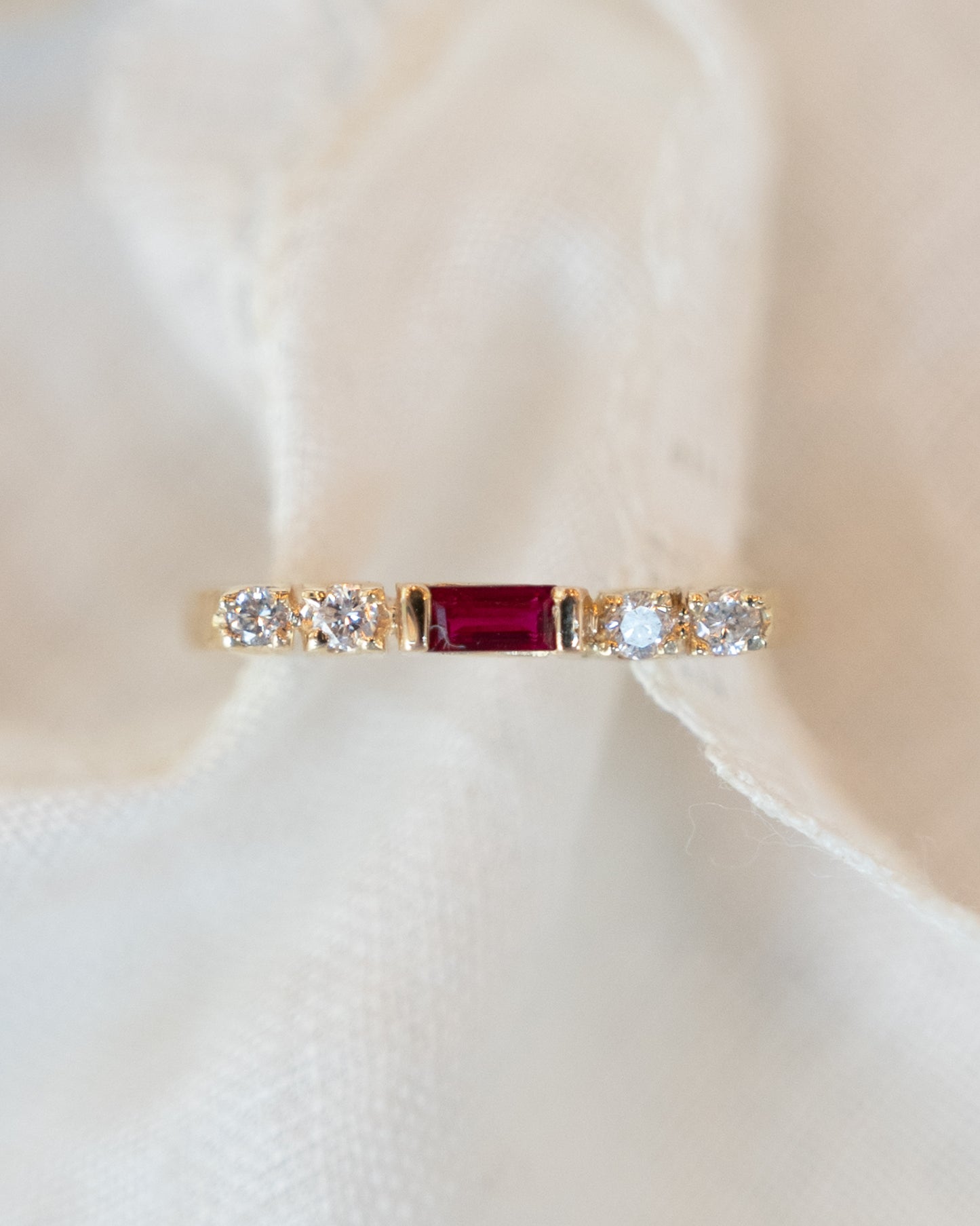 .16 Ruby & Diamond Stacking Ring in 14k Yellow Gold