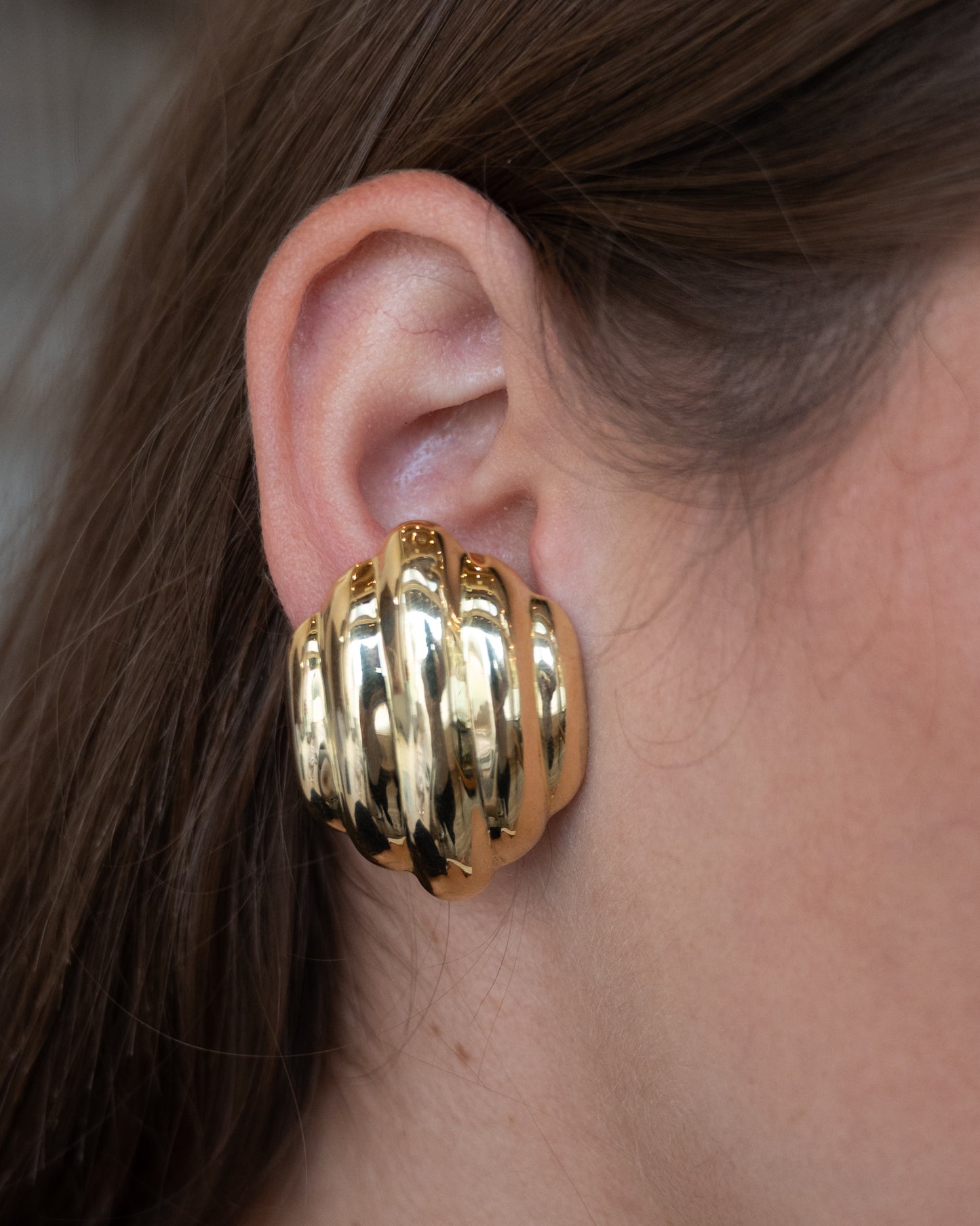 Puffy Hexagon Stud Earrings in 14k Yellow Gold