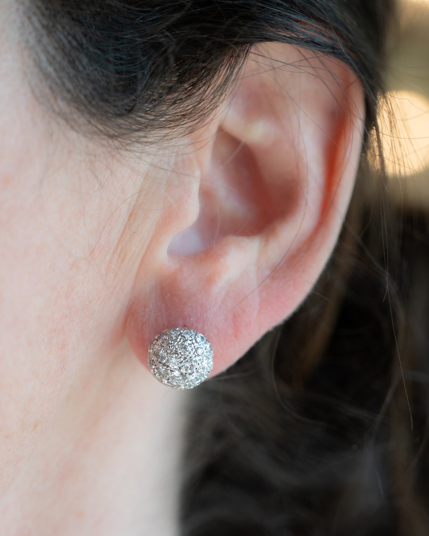3.28 Pave Diamond Ball Stud Earrings in 14k