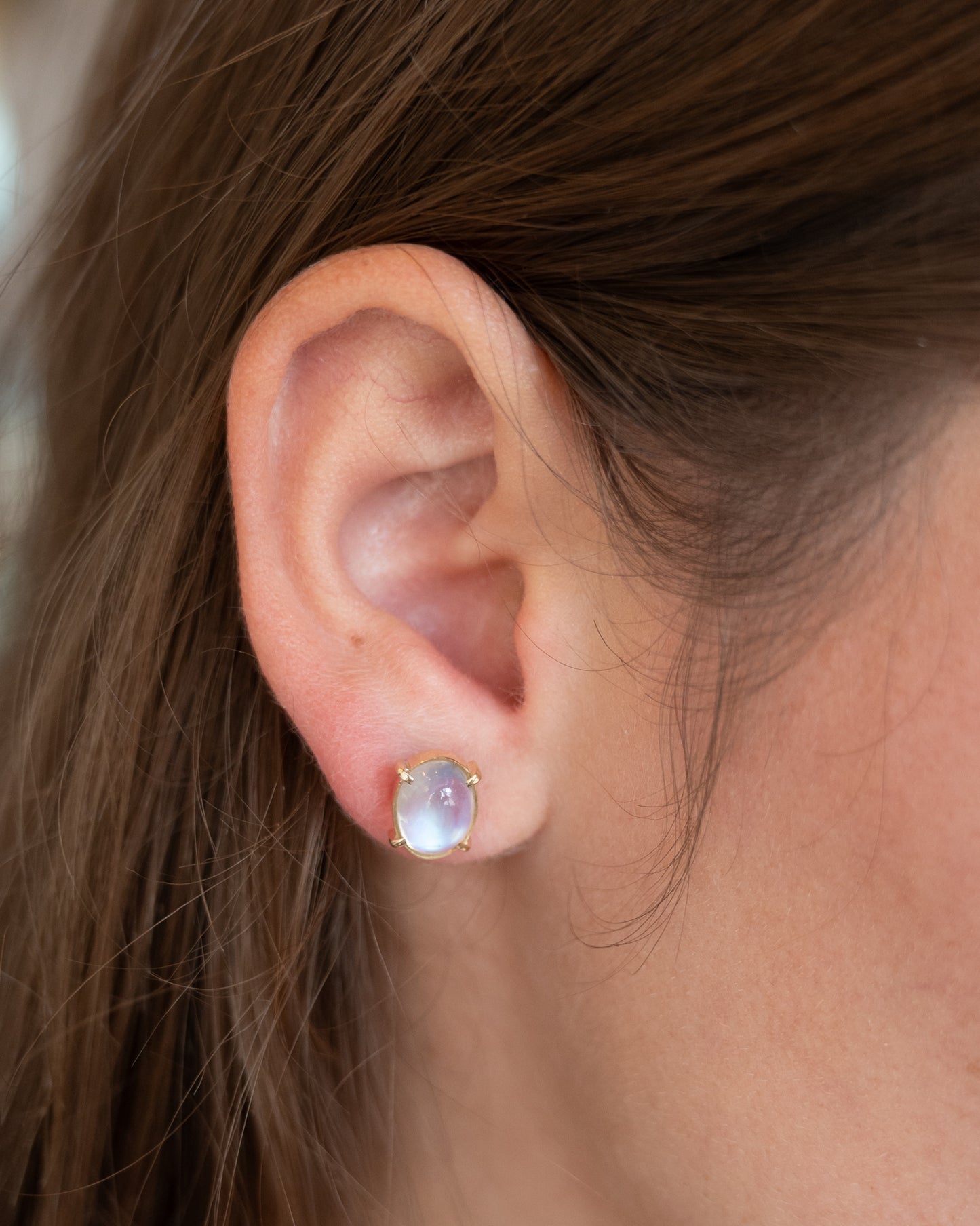 3.74 Oval Cabochon Moonstone Stud Earrings 14k