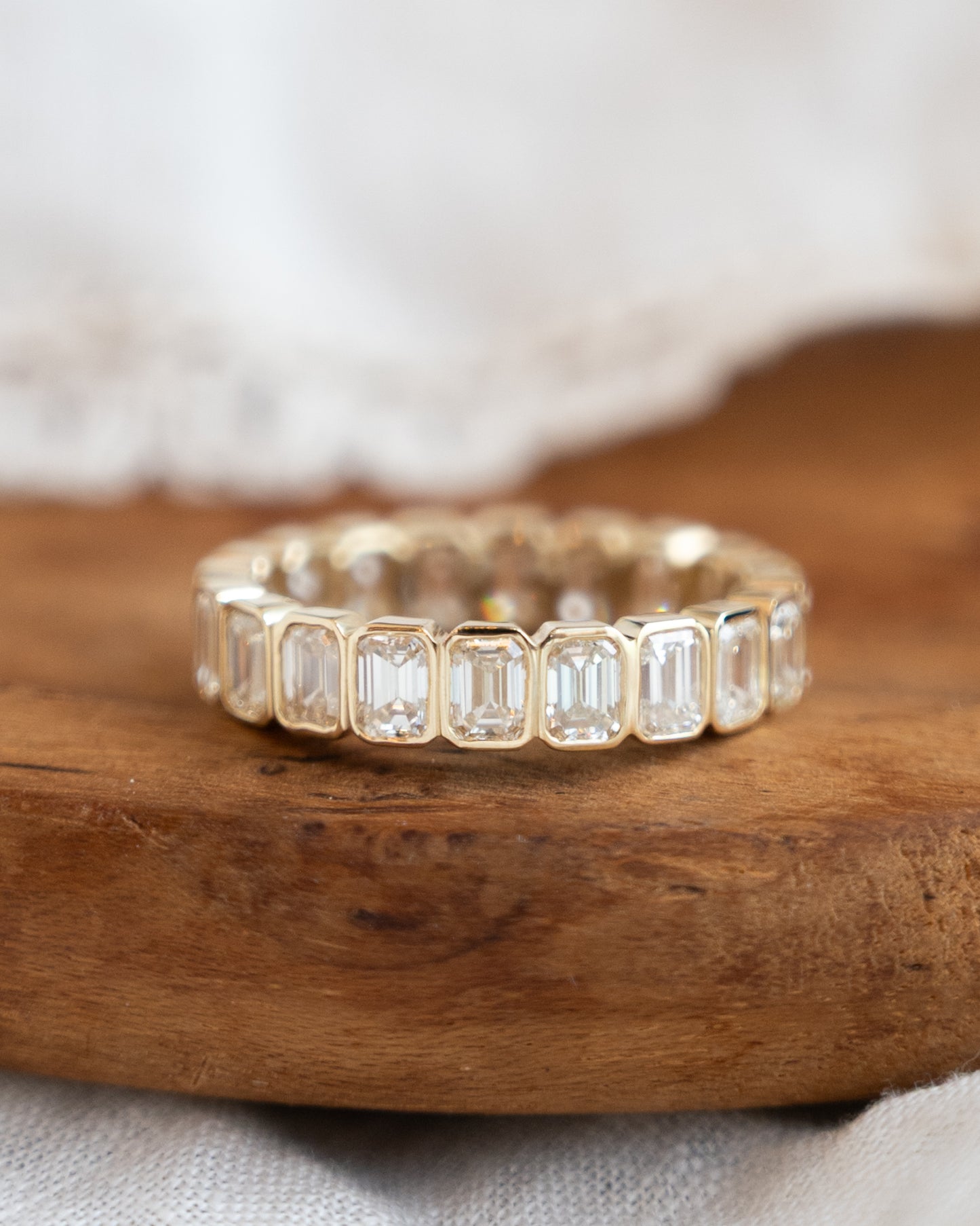 3.75 Bezel Emerald Cut Diamond Eternity Band 14k