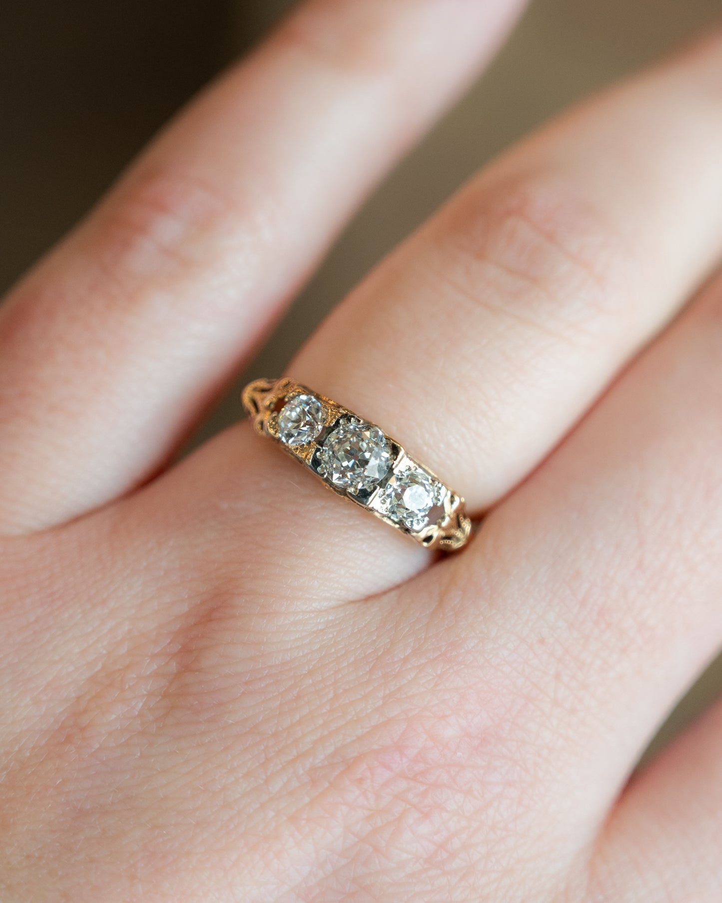 1.45 Vintage Retro Three Stone Engagement Ring in 14k