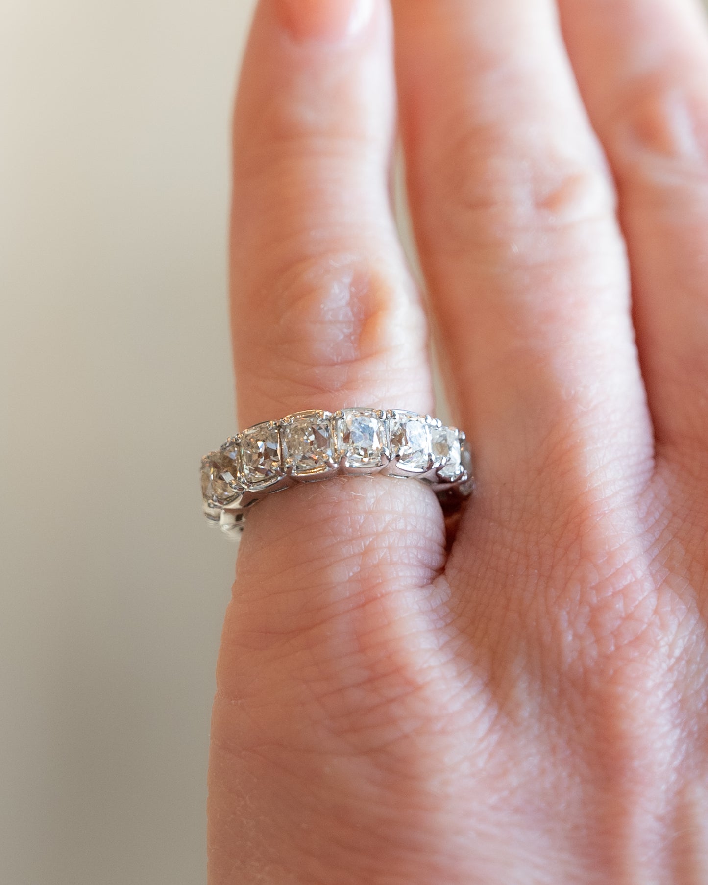 7.46 Antique Peruzzi Cut Diamond Eternity Band in Platinum