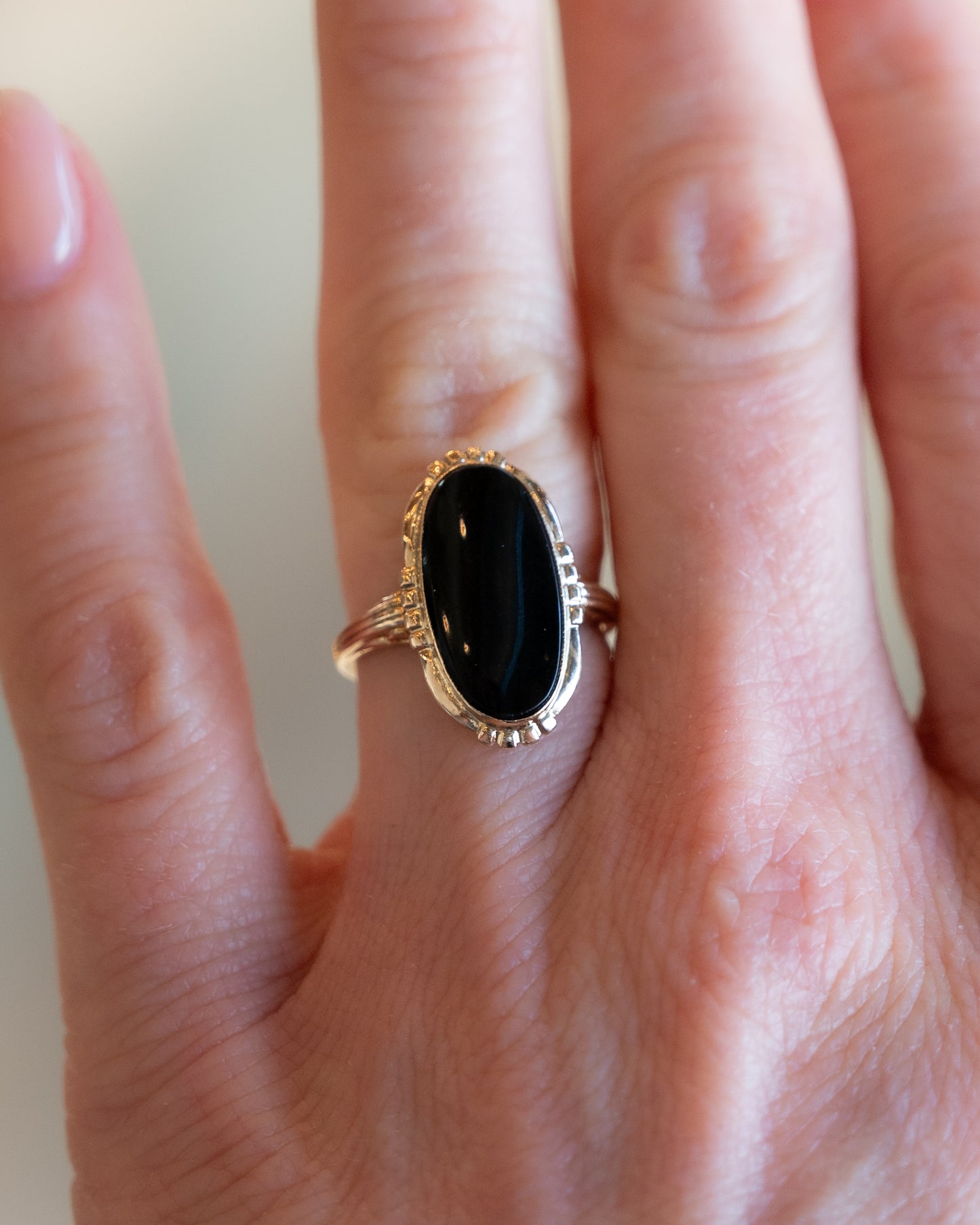 Victorian Cabochon Onyx Cocktail Ring in 10k Yellow Gold
