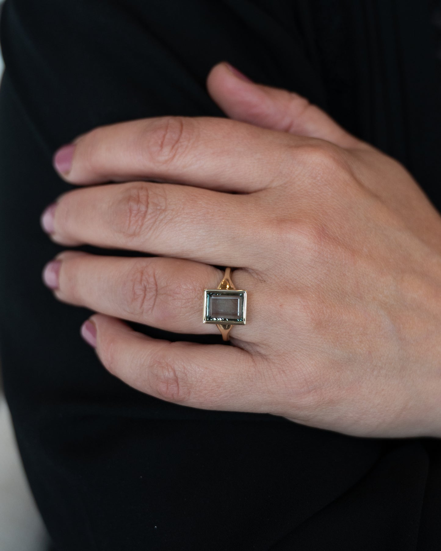 2.86 Emerald Cut Green Sapphire Cocktail Ring 14k