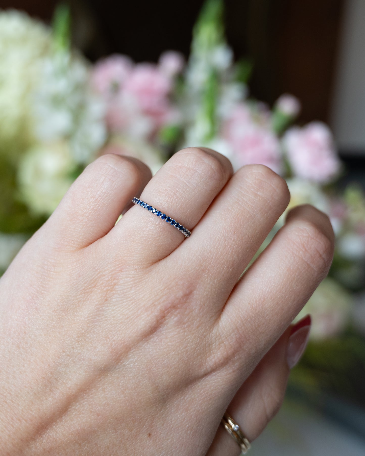 .28 Round Cut Blue Sapphire Wedding Band in 18k