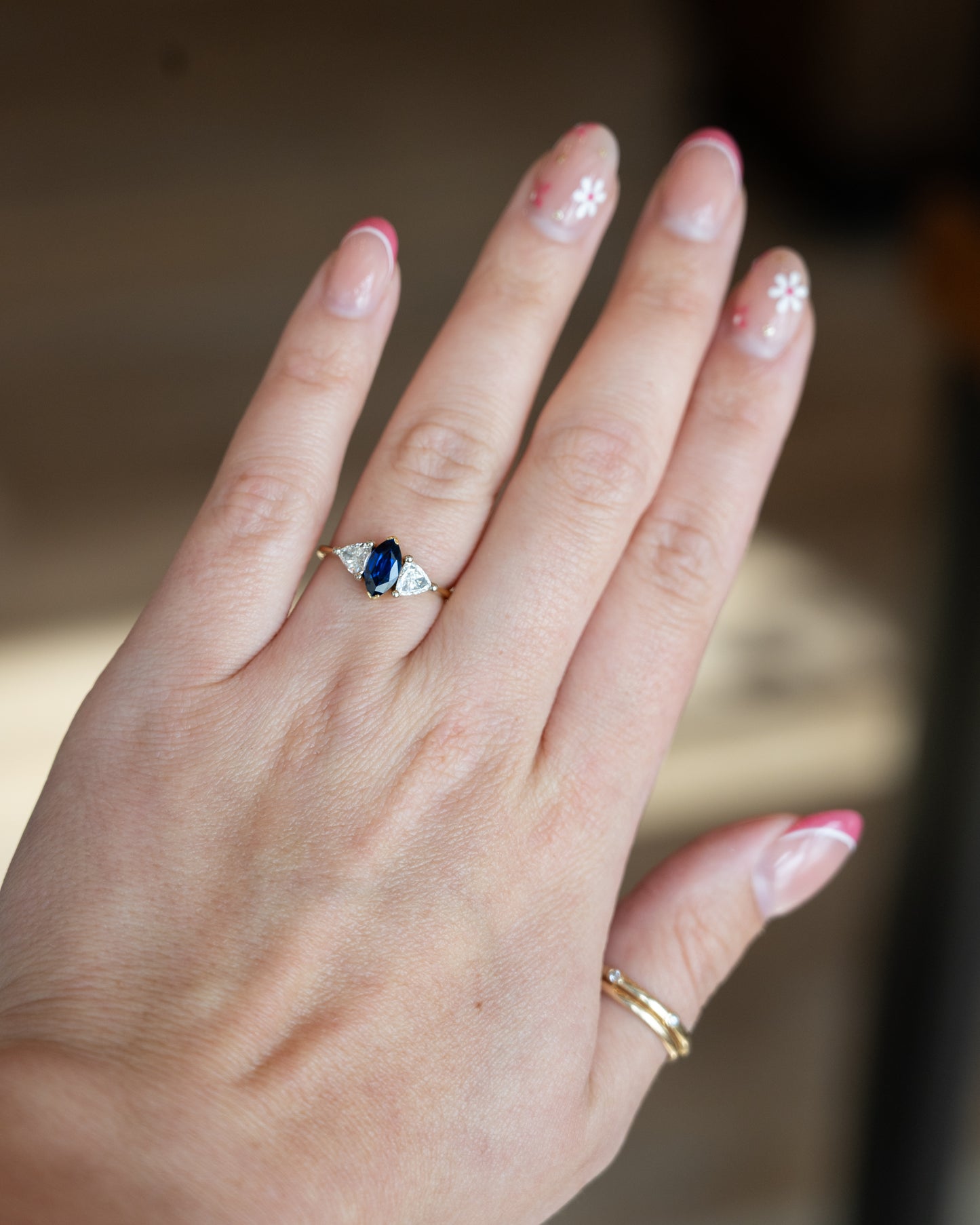 1 Carat Marquise Sapphire & Diamond Engagement Ring 18k