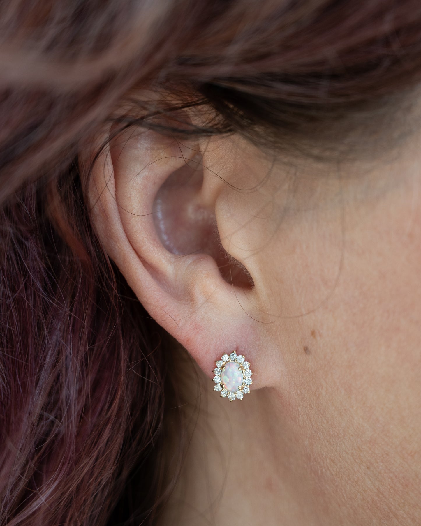 .56 Cabochon Opal & Diamond Earrings 14k