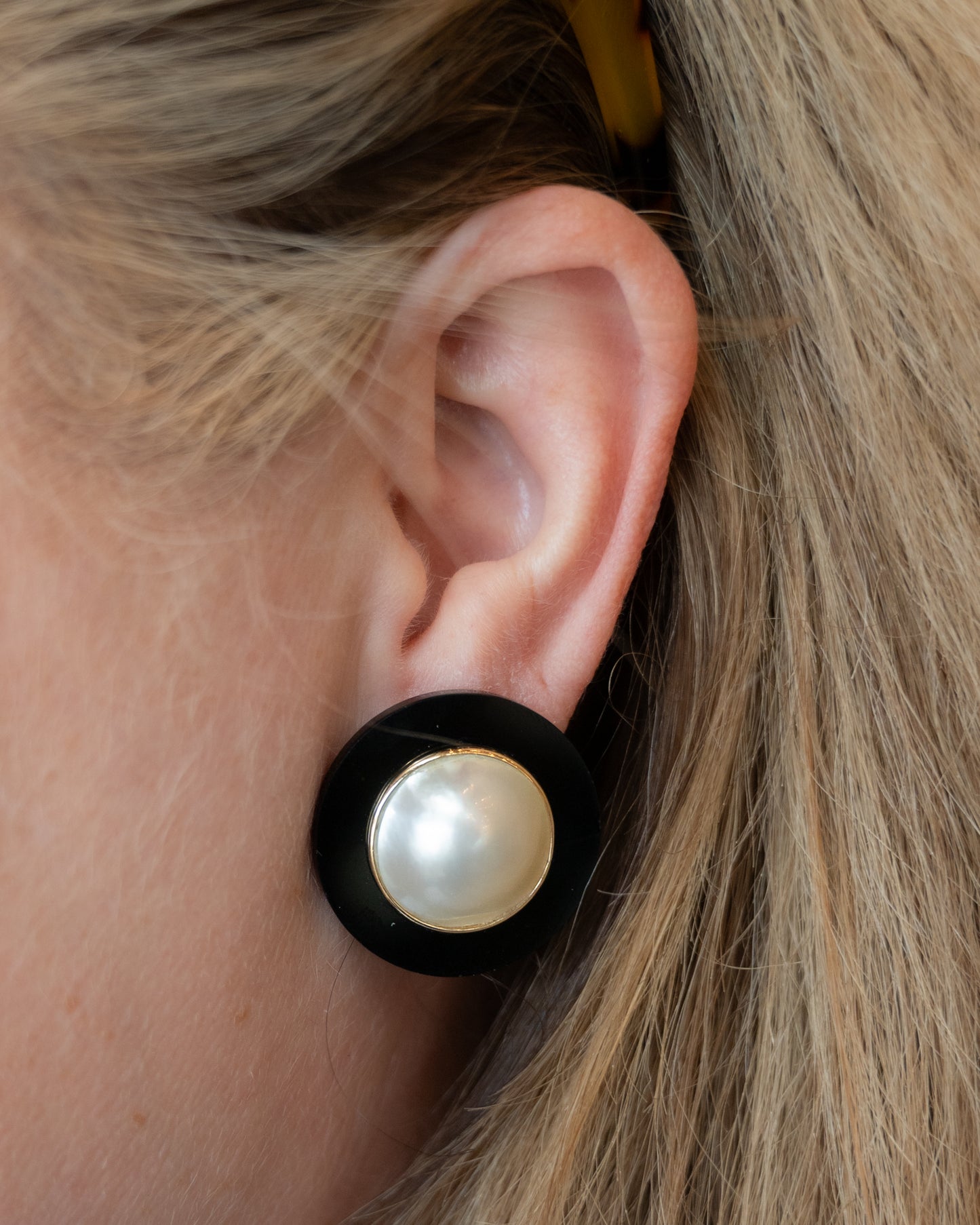 Mabe Pearl & Onyx Oversized Stud Earrings in 14k