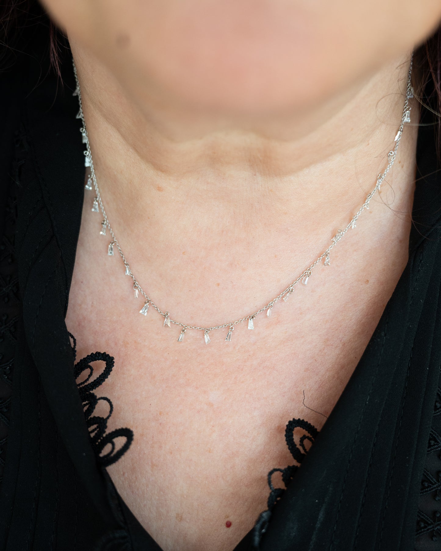 1.60 Tapered Baguette Diamond Drop Necklace 18k
