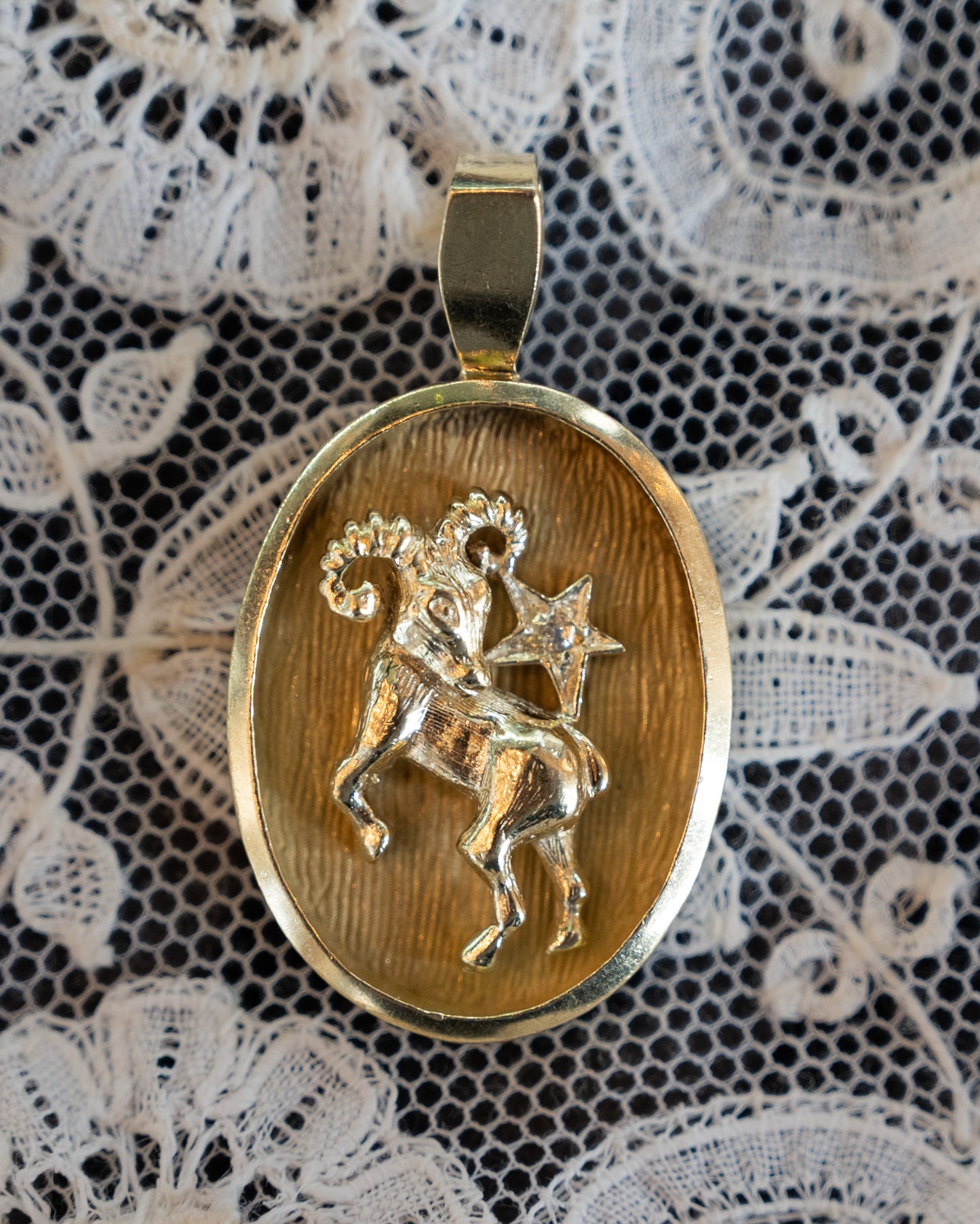Vintage Mid-Century Ram Zodiac Pendant in 14k