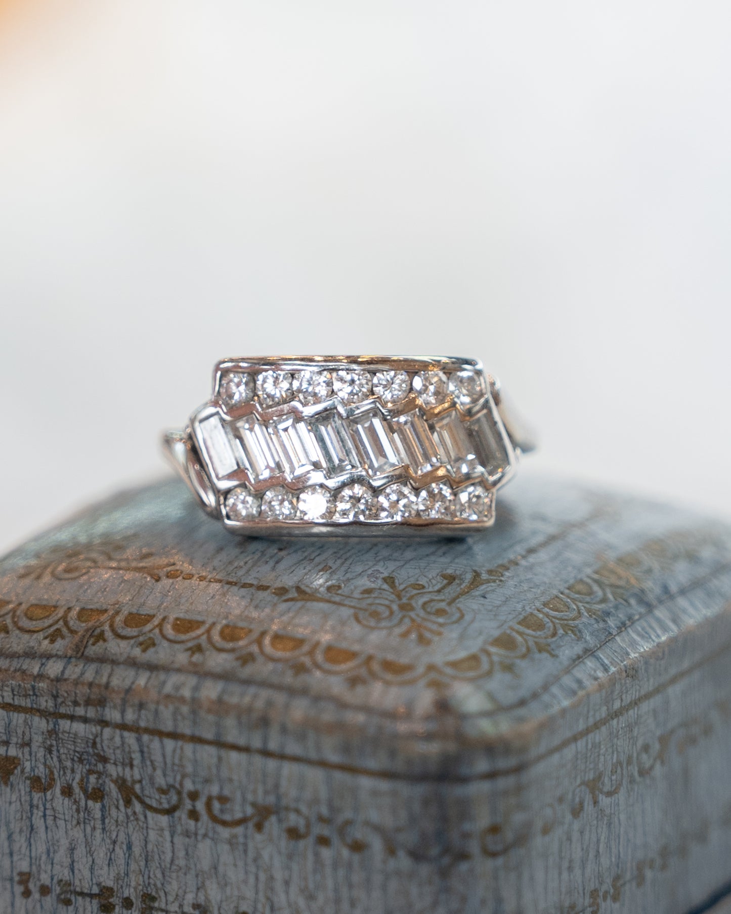 .42 Baguette Diamond Cocktail Ring in 14k White Gold