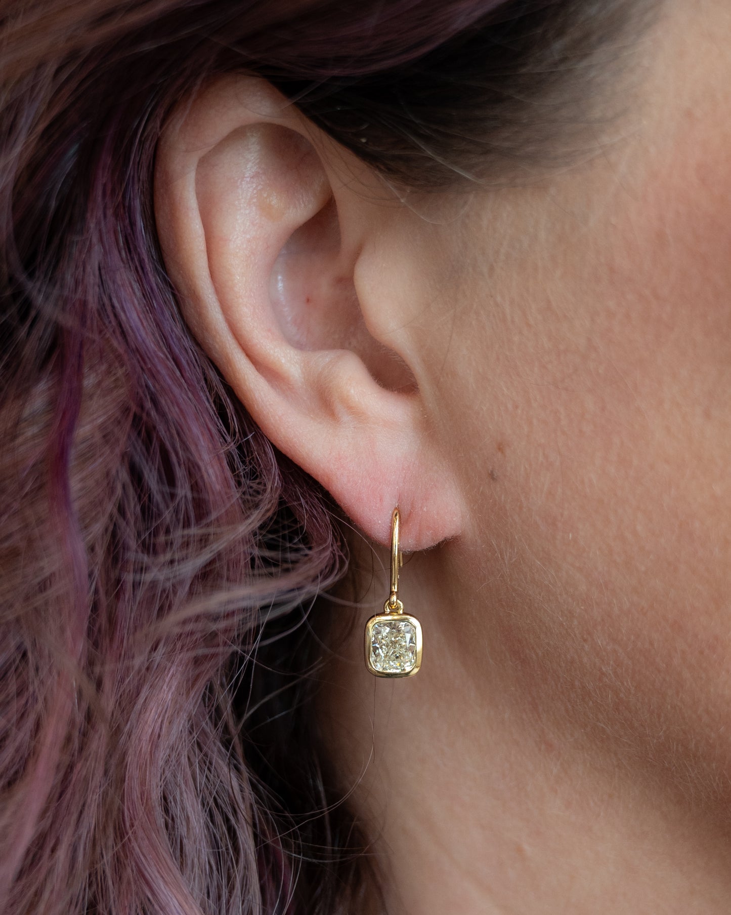 3.52 Cushion Diamond Drop Earrings 18k Yellow Gold