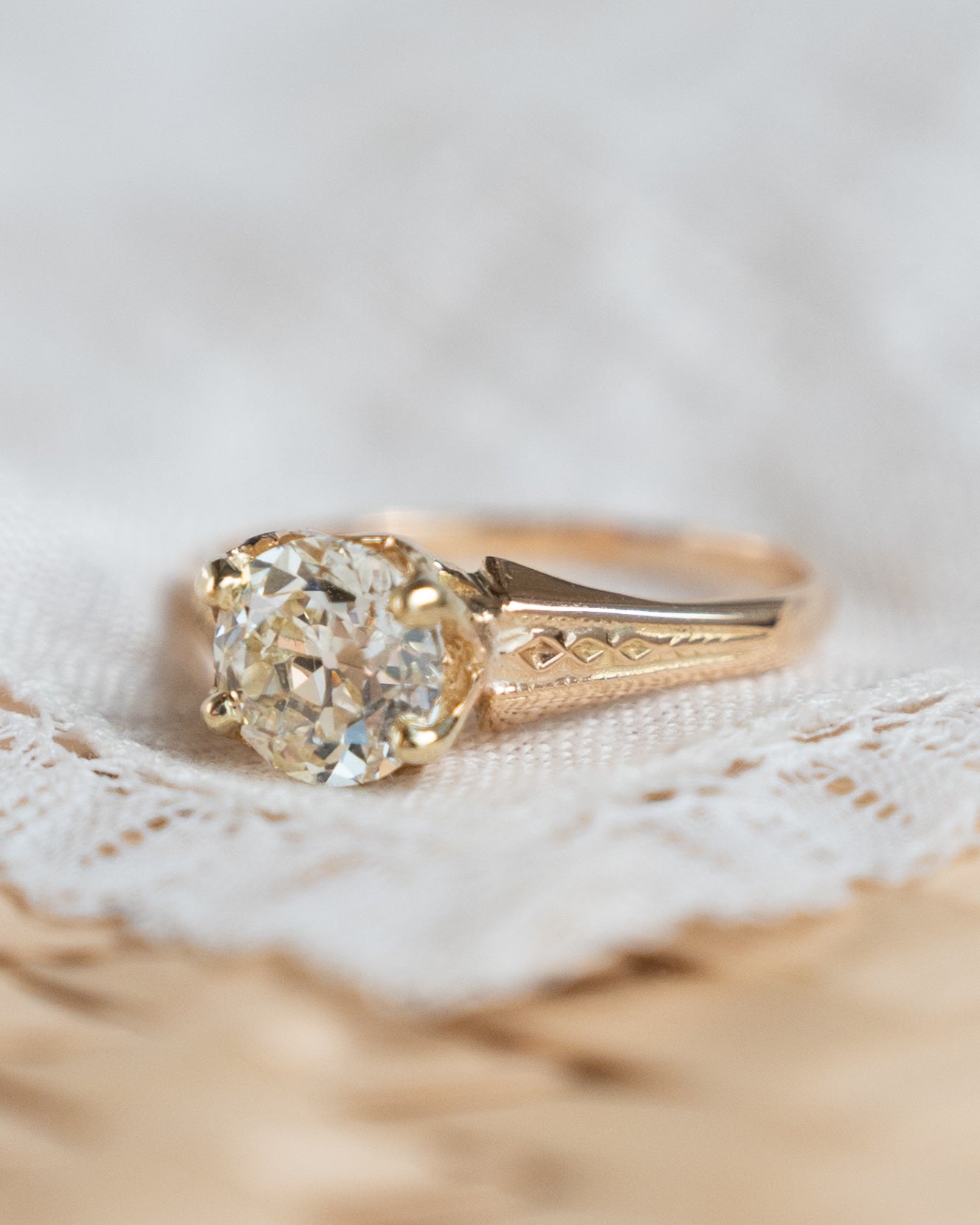 1.50 Antique Victorian Euro Diamond Engagement Ring 18k