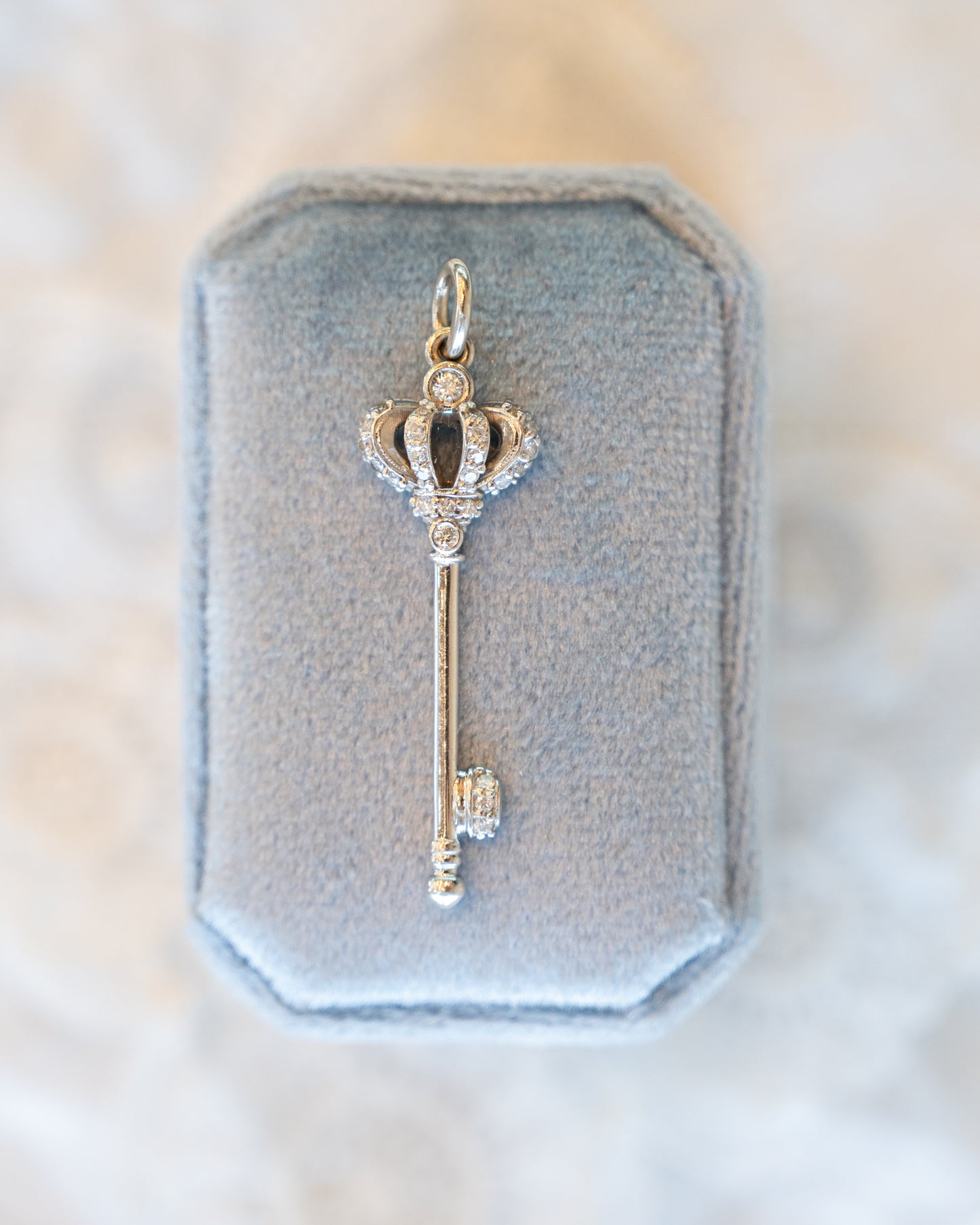 .22 Modern Crown Key Pendant Charm in 14k