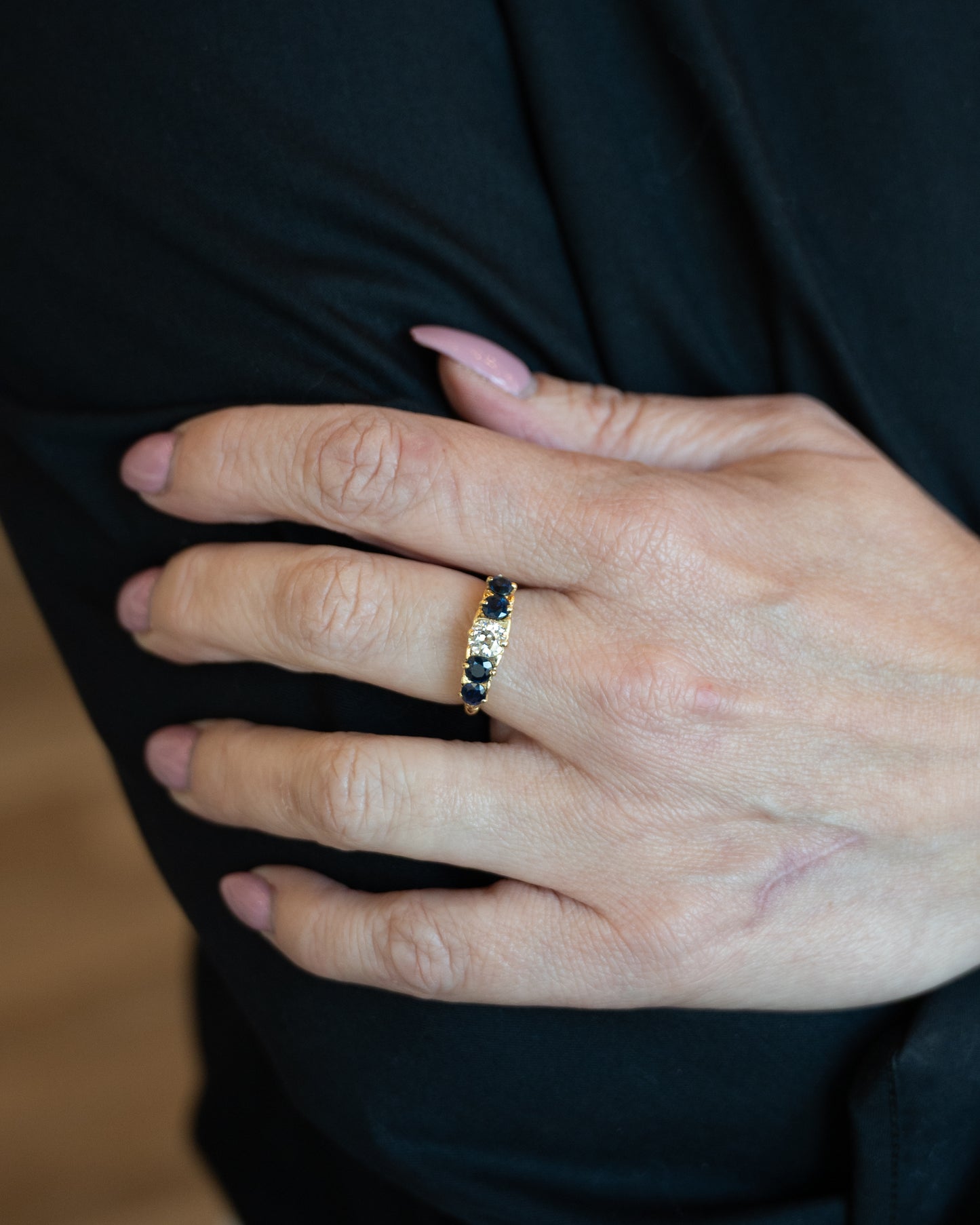 .51 Vintage Euro Diamond & Sapphire Stacking Ring 18k