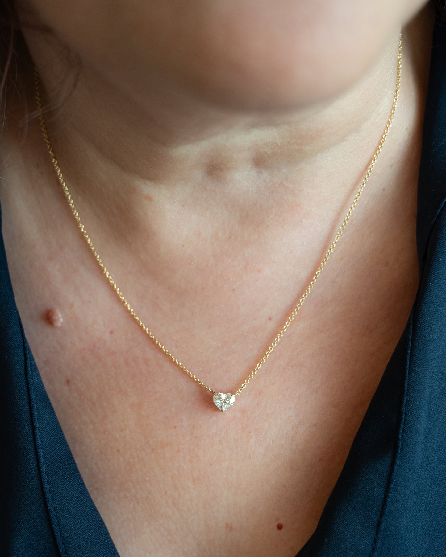 .70 Heart Shaped Diamond Pendant Necklace 14k