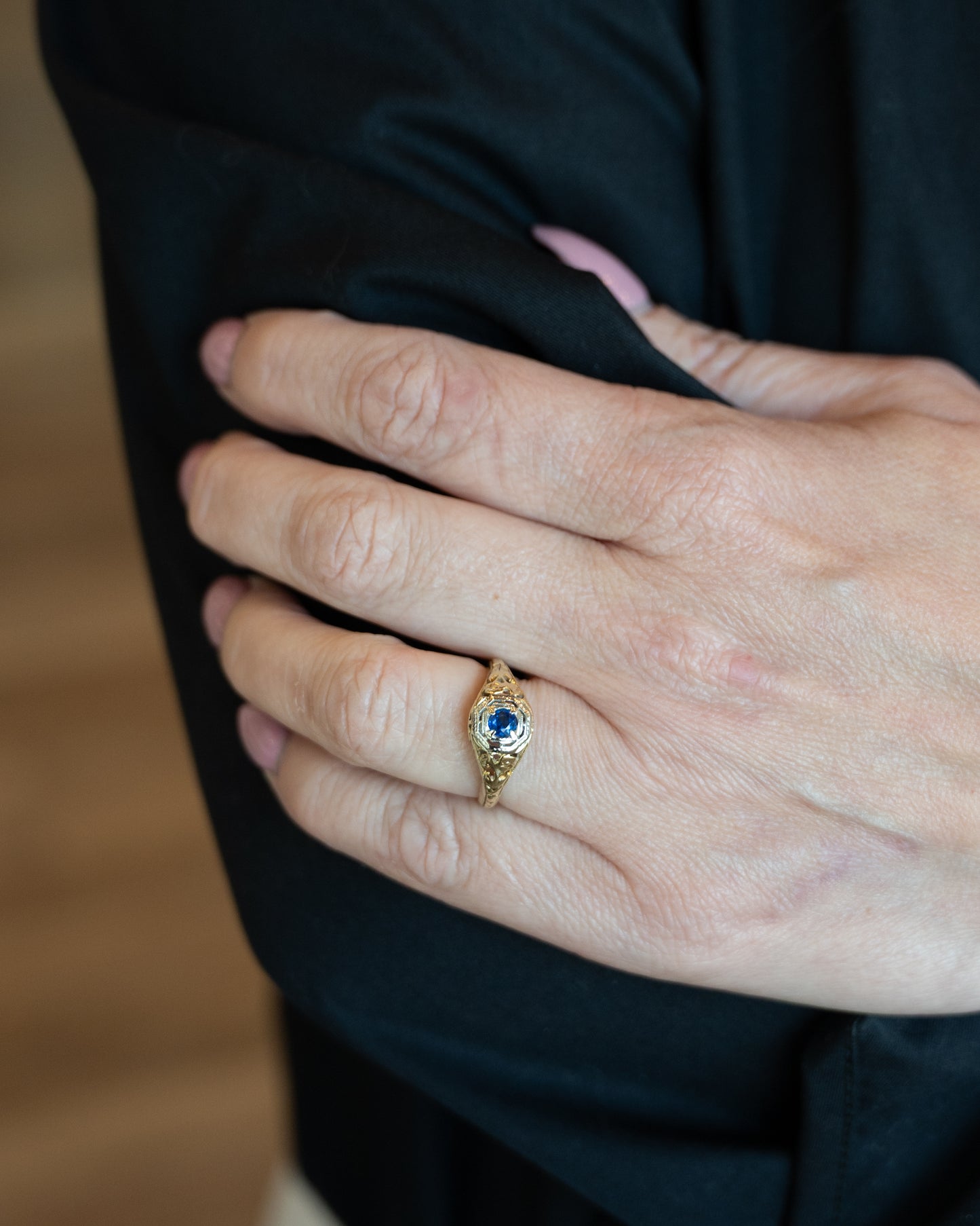 .12 Vintage Art Deco Sapphire Engagement Ring Two-Tone 14k