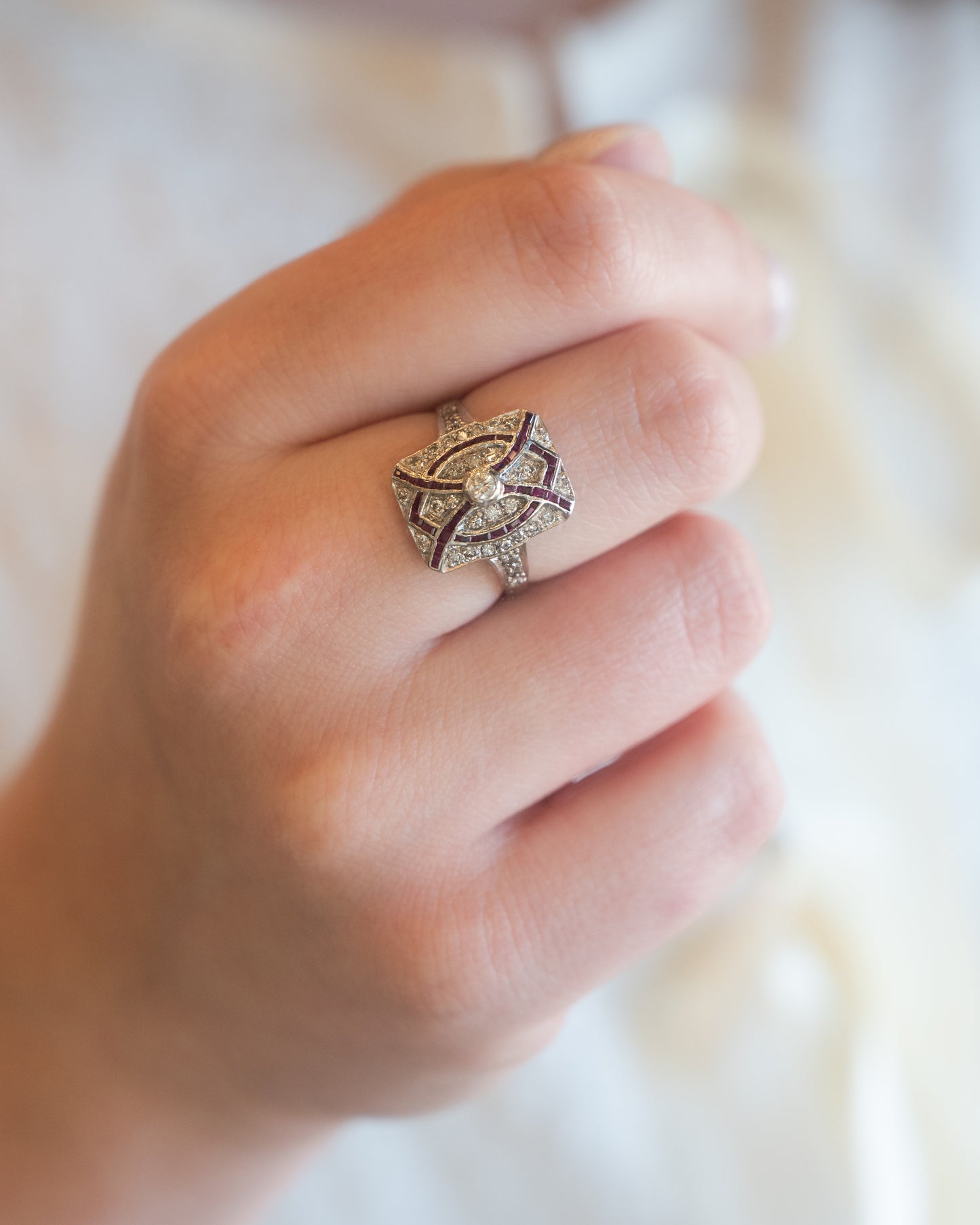 .53 Diamond & Ruby Cocktail Ring in 14k White Gold