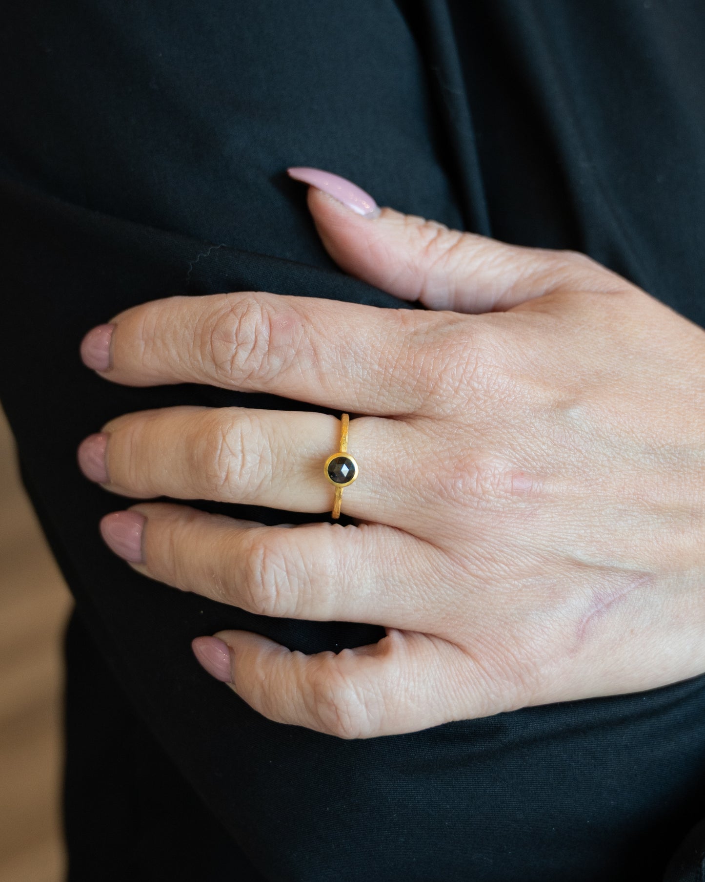 .60 Rose Cut Black Diamond Engagement Ring 18k