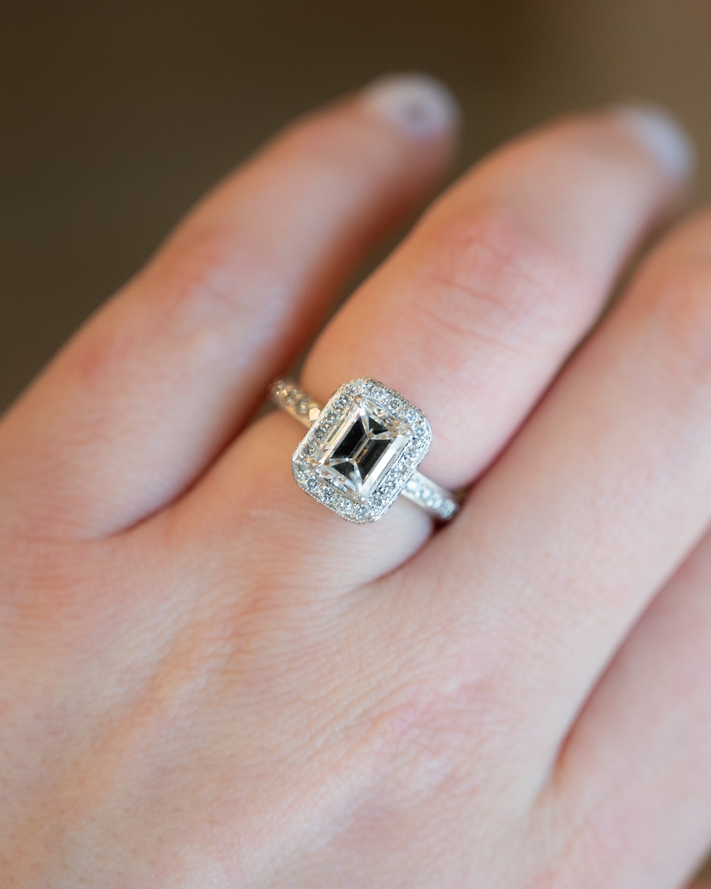 2.00 Emerald Cut Diamond Halo Engagement Ring in 18k