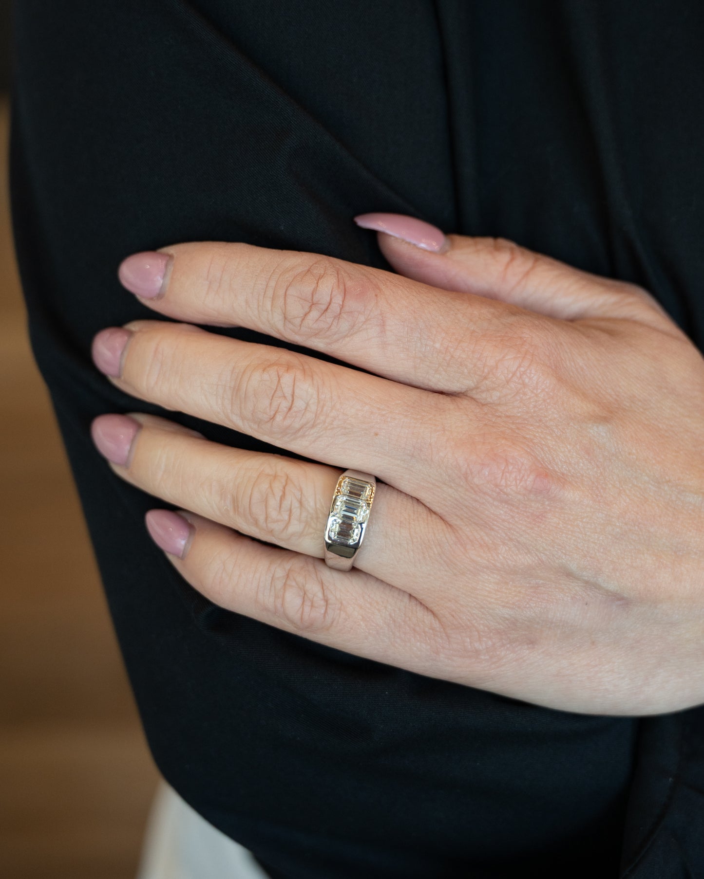 .70 Emerald Cut Diamond Three Stone Engagement Ring 14k