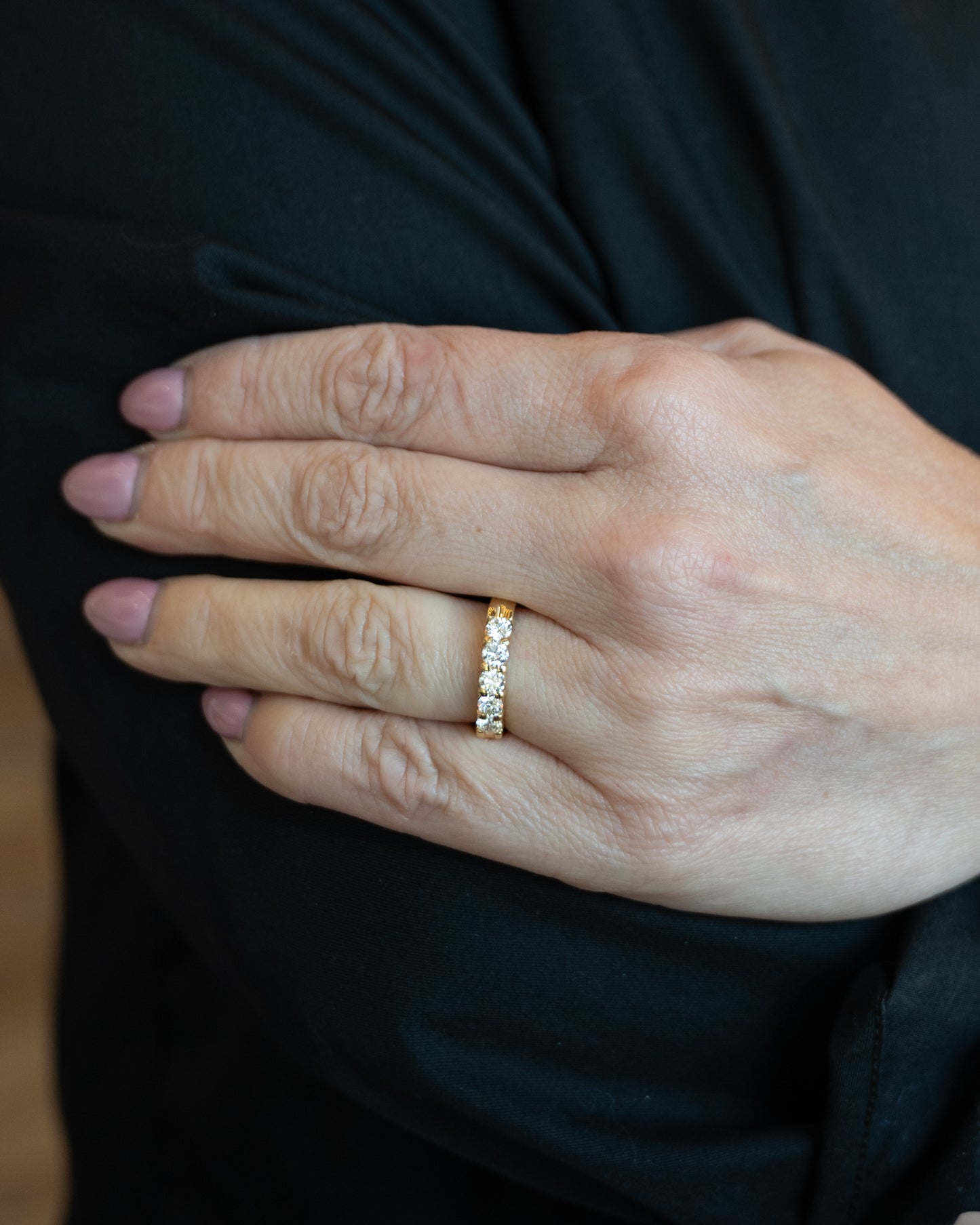 .75 Five Stone Diamond Wedding Band in 18k Yellow Gold