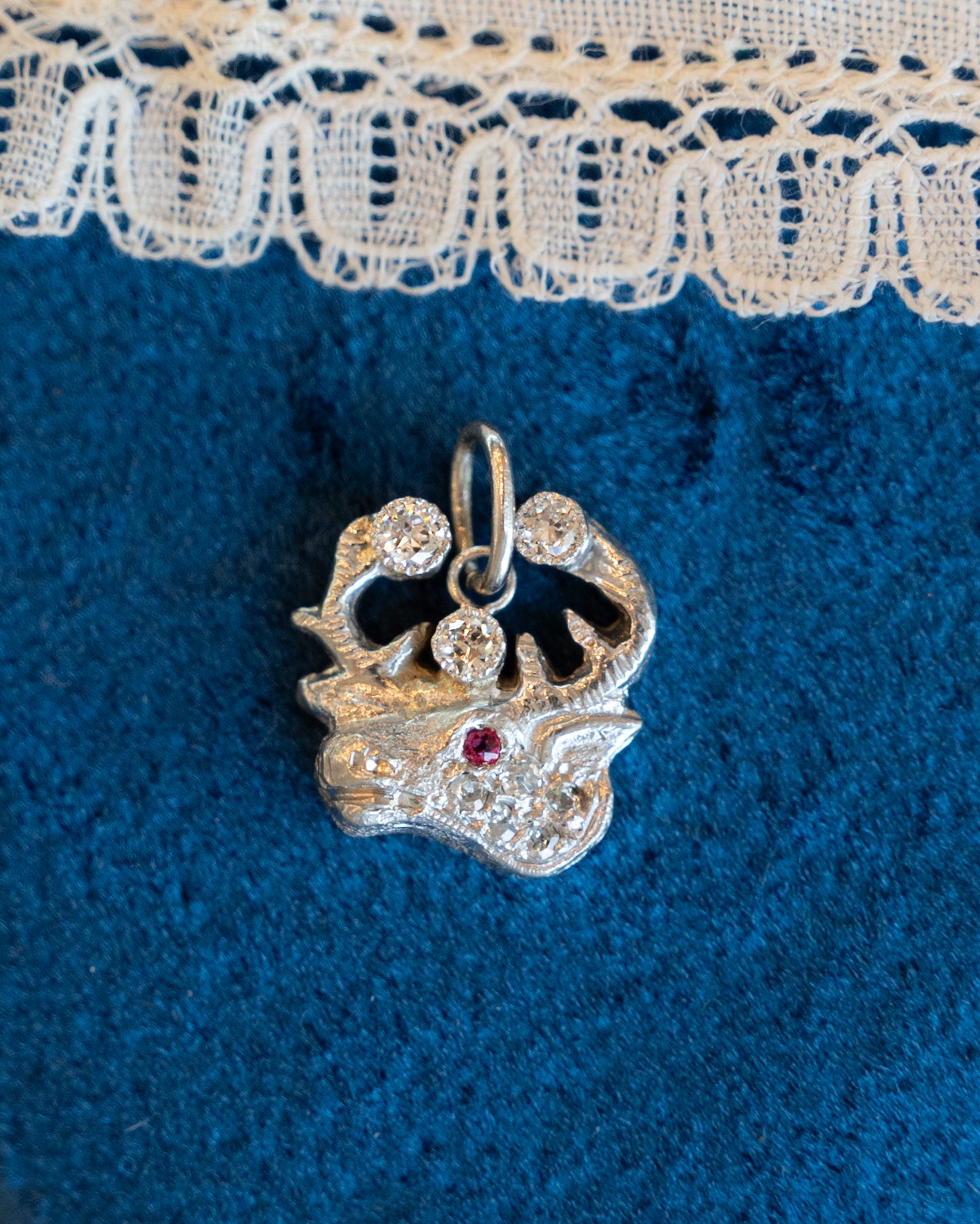 Vintage Art Deco Diamond Elk Head Charm in 18k