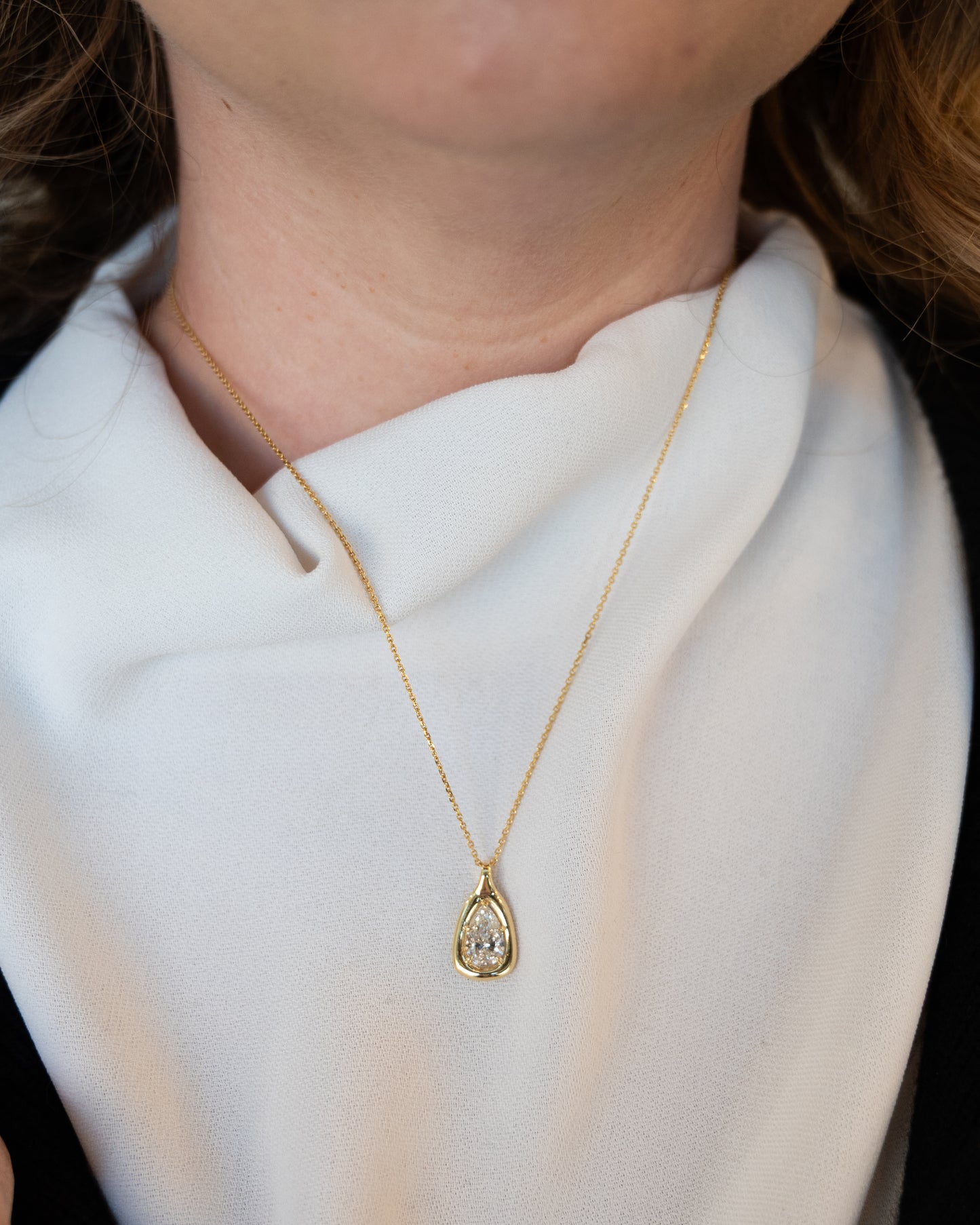 1.51 Pear Cut Diamond Necklace in 18k Yellow Gold