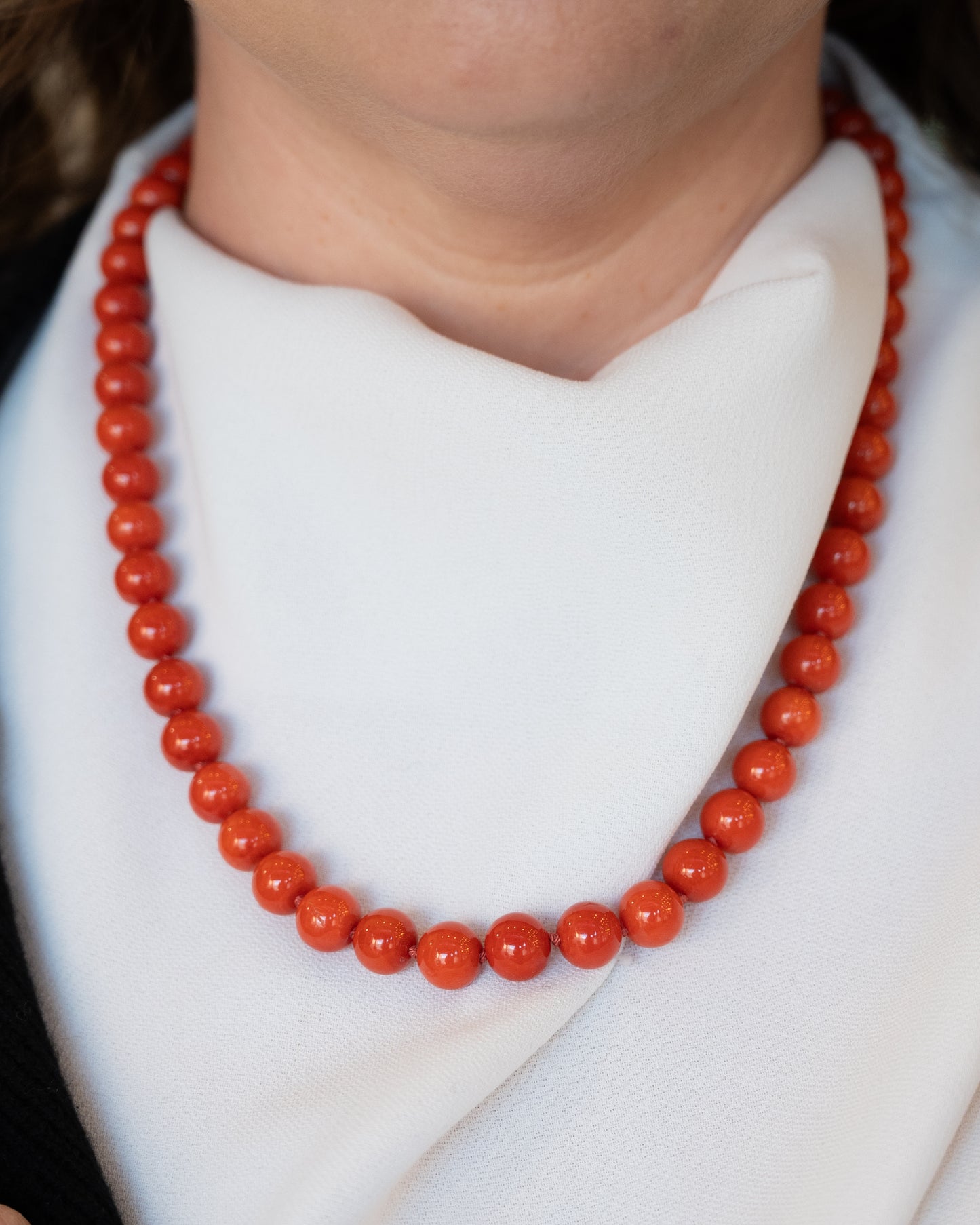 Vintage Mid-Century Beaded Coral Necklace 14k